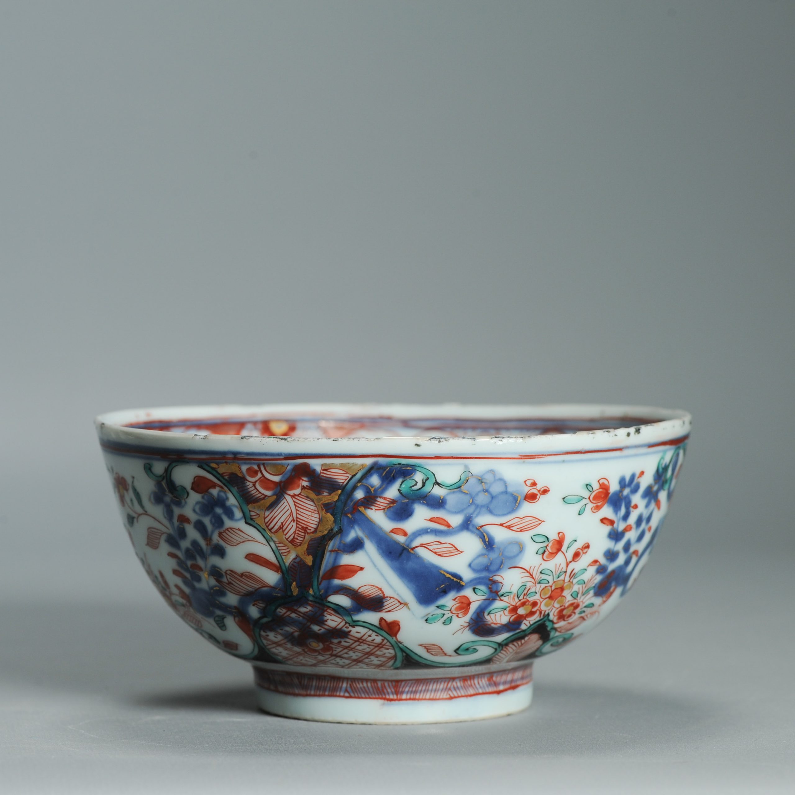 1541 Antique Chinese Porcelain Bowl with added flowers in Black and green Dutch Decoration Birds - Image 7