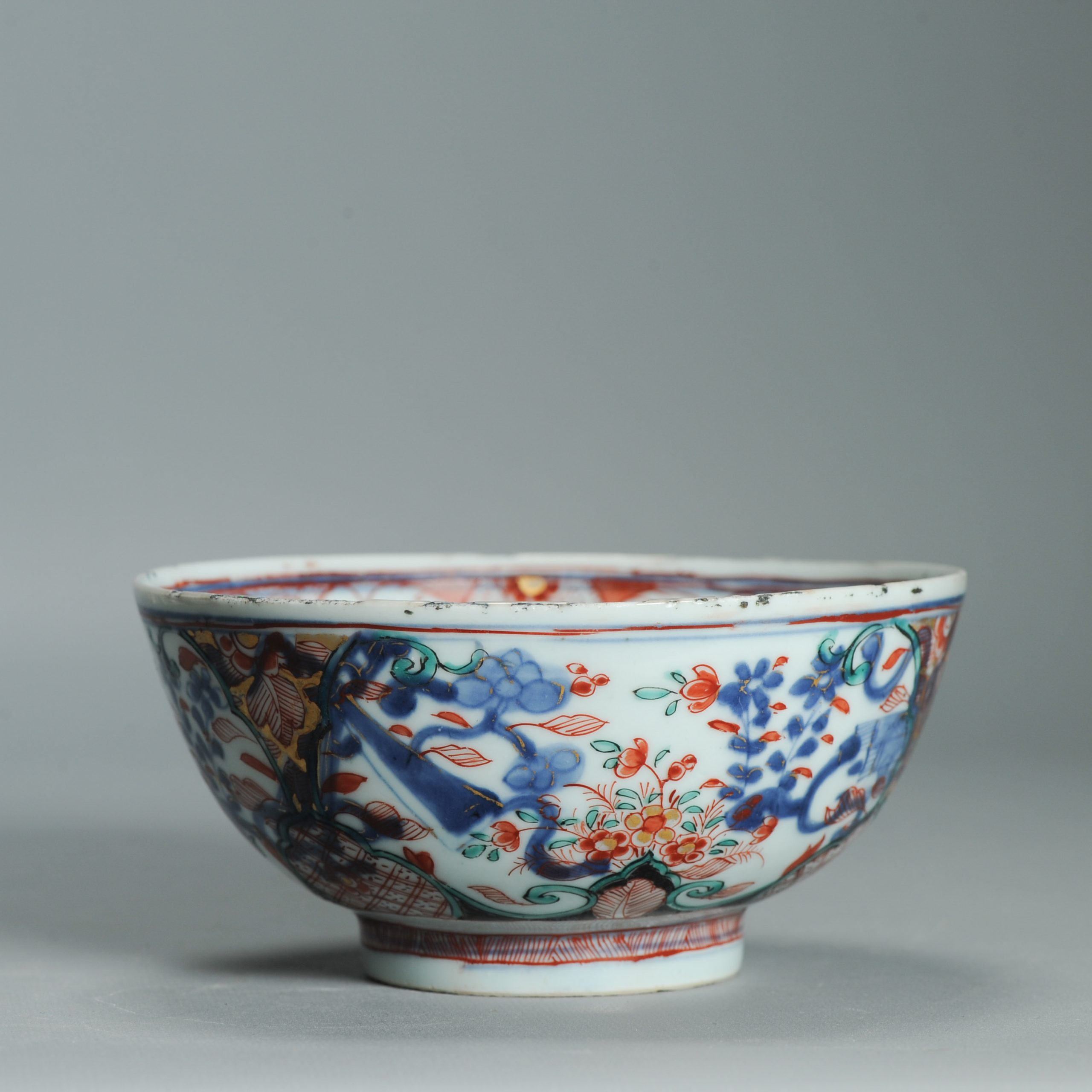 1541 Antique Chinese Porcelain Bowl with added flowers in Black and green Dutch Decoration Birds - Image 5