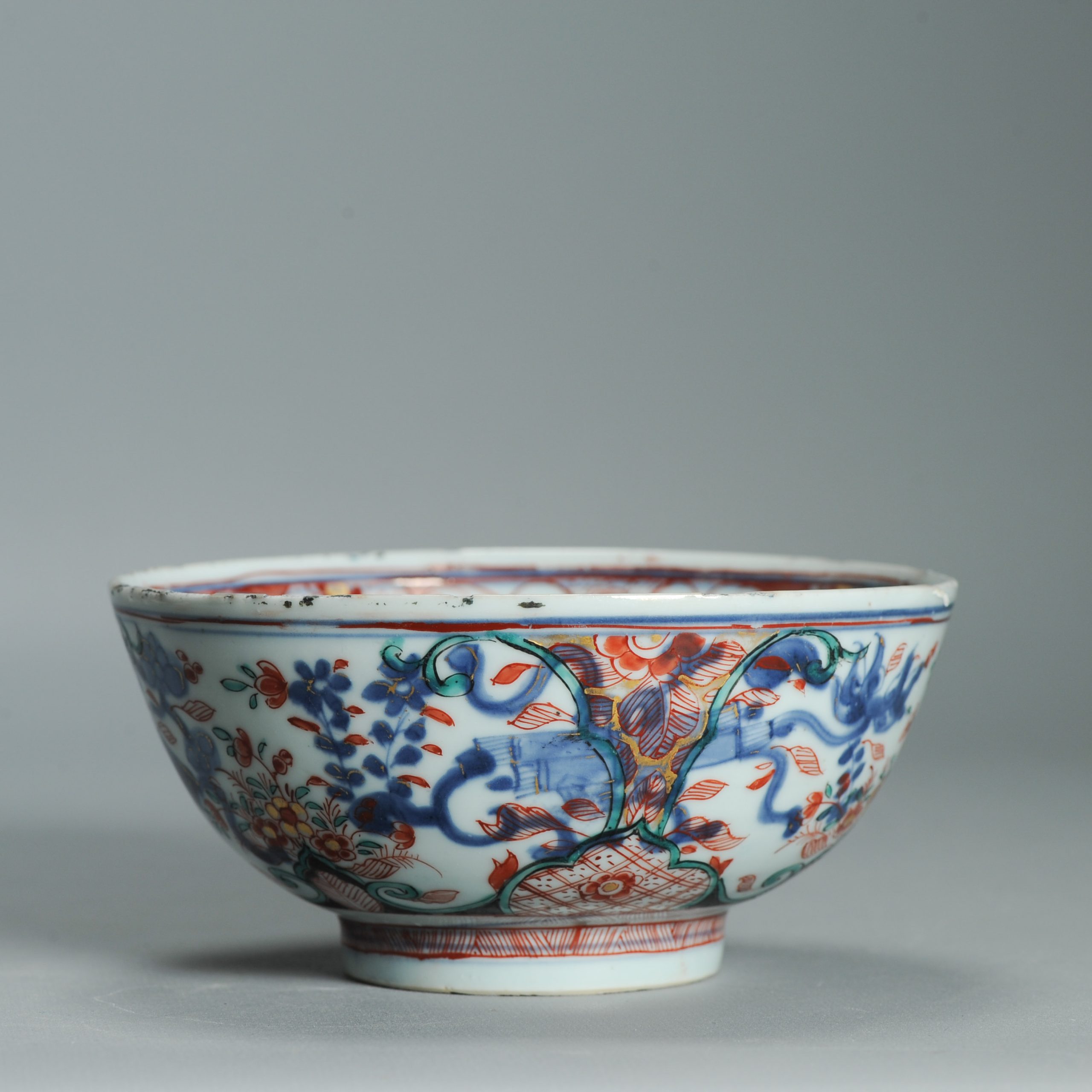1541 Antique Chinese Porcelain Bowl with added flowers in Black and green Dutch Decoration Birds - Image 3