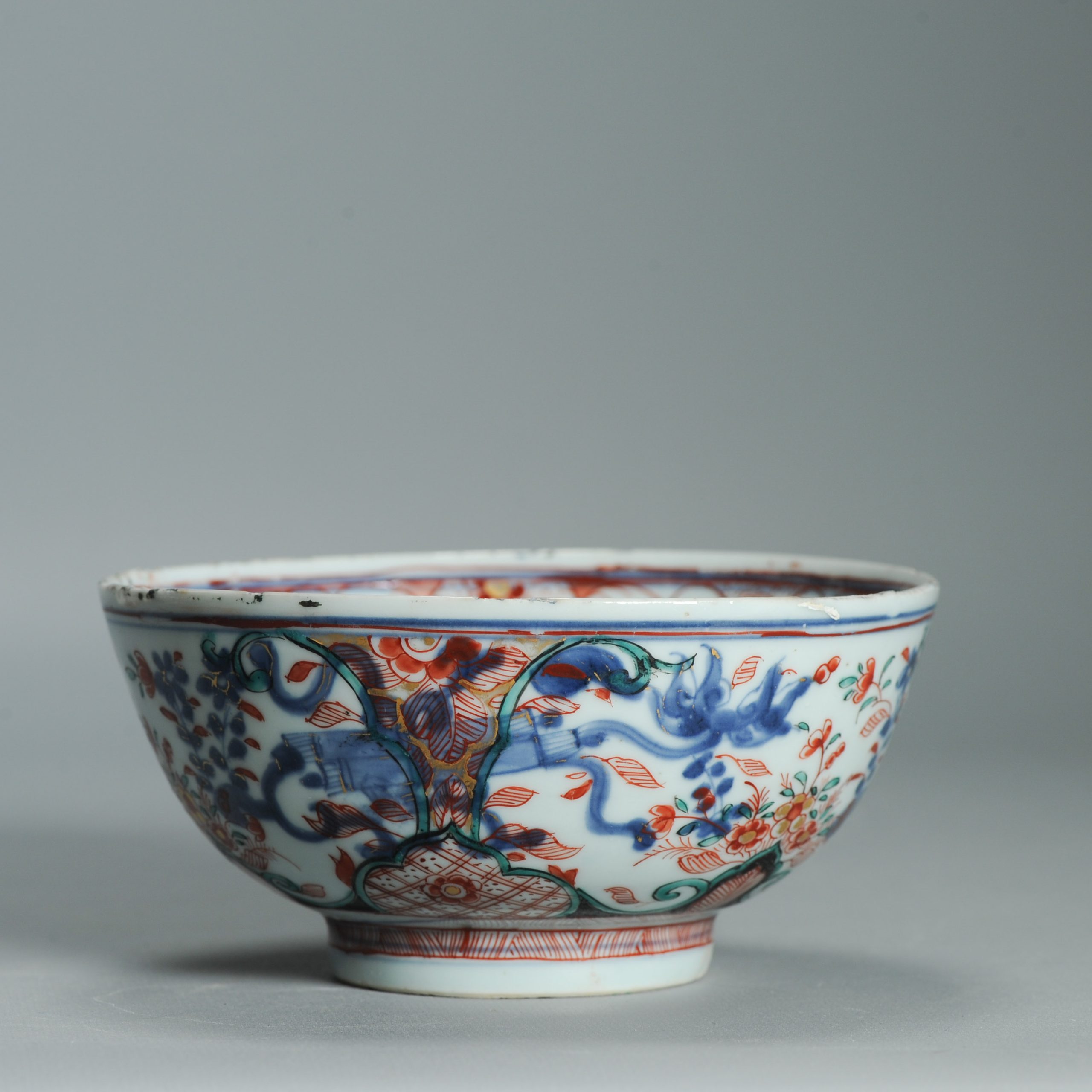 1541 Antique Chinese Porcelain Bowl with added flowers in Black and green Dutch Decoration Birds - Image 4