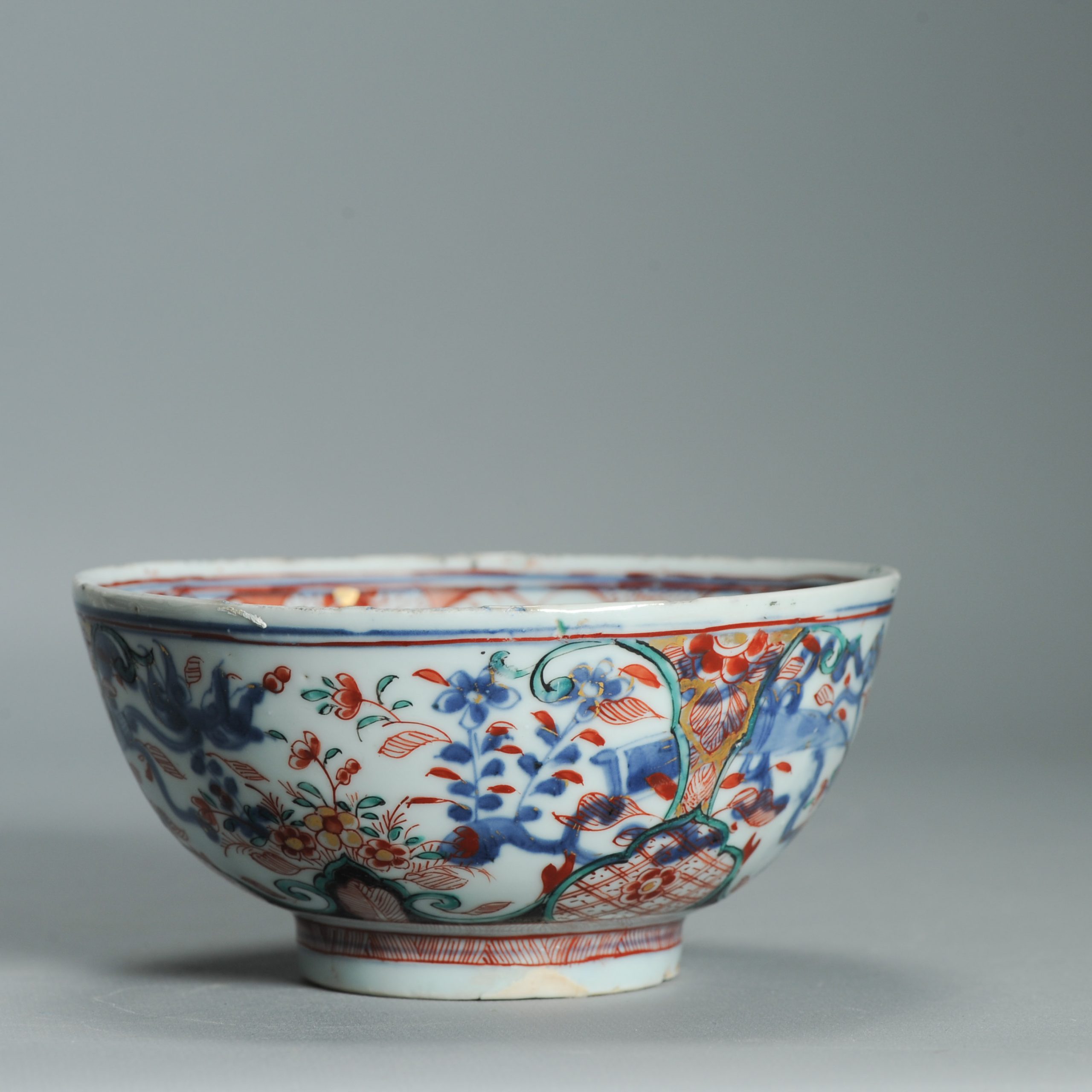 1541 Antique Chinese Porcelain Bowl with added flowers in Black and green Dutch Decoration Birds - Image 9