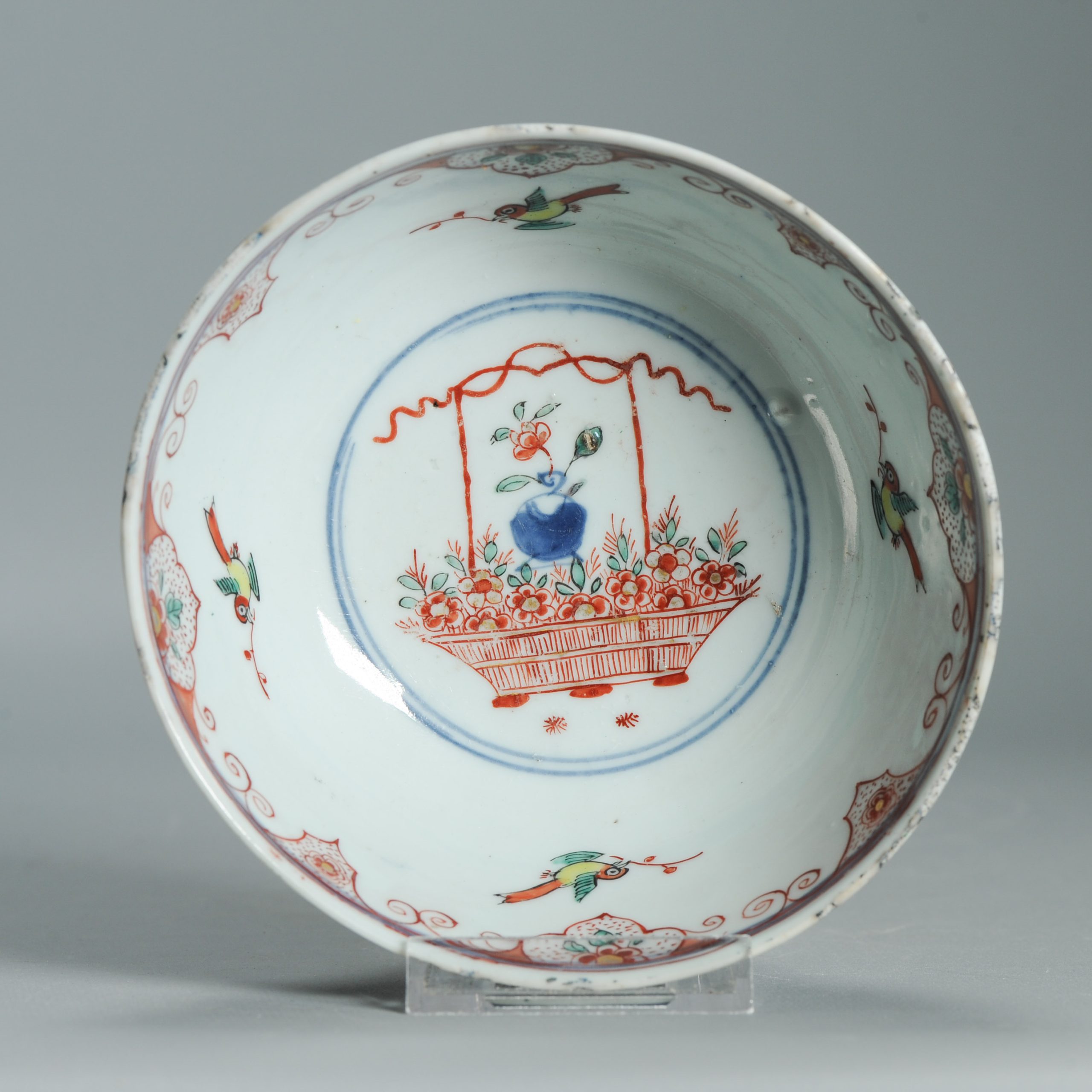 1541 Antique Chinese Porcelain Bowl with added flowers in Black and green Dutch Decoration Birds - Image 14