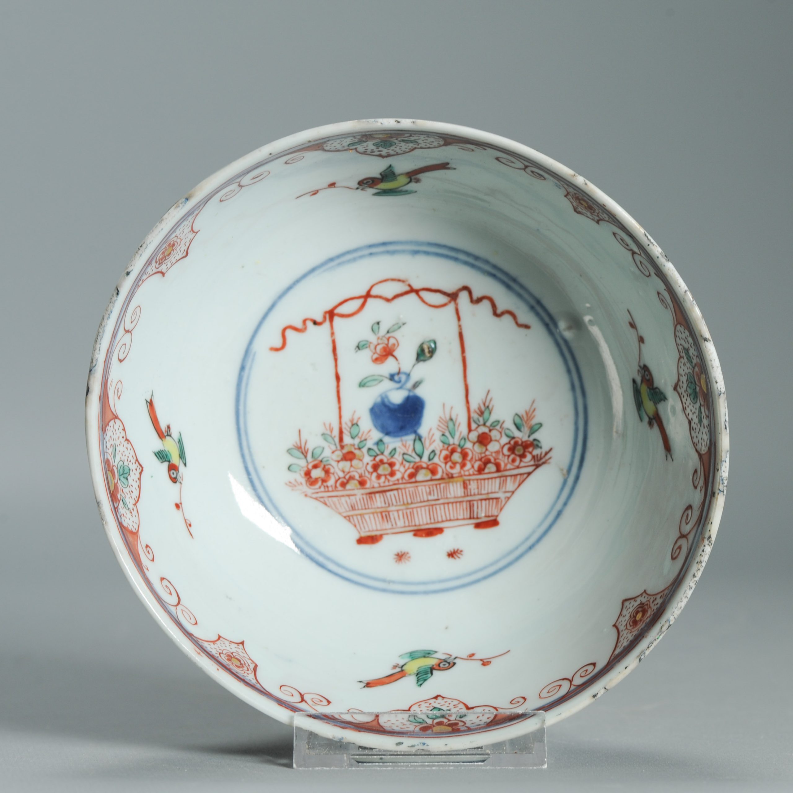 1541 Antique Chinese Porcelain Bowl with added flowers in Black and green Dutch Decoration Birds - Image 15