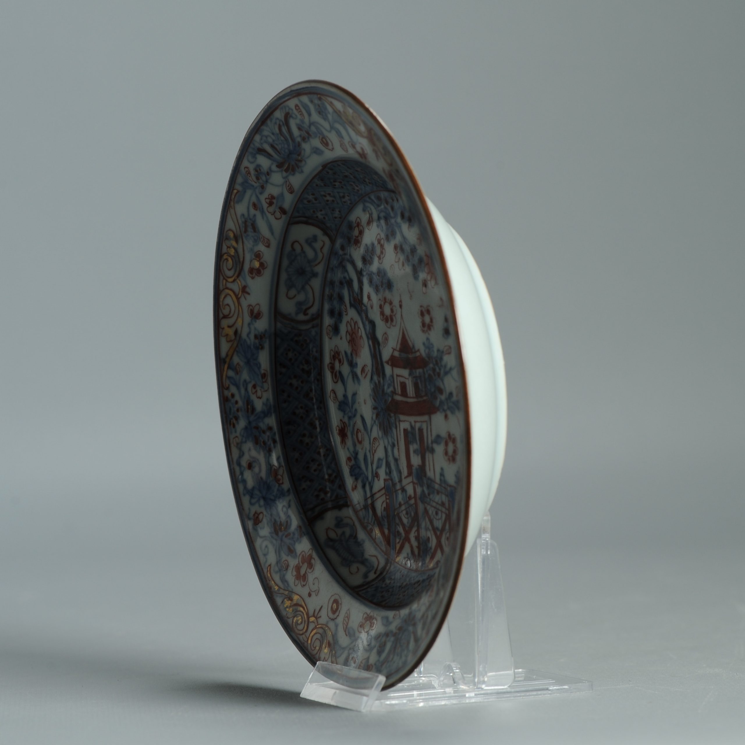 1548 Antique Kangxi/Yongzheng Dish Scene with Trees European Redecoration - Image 12