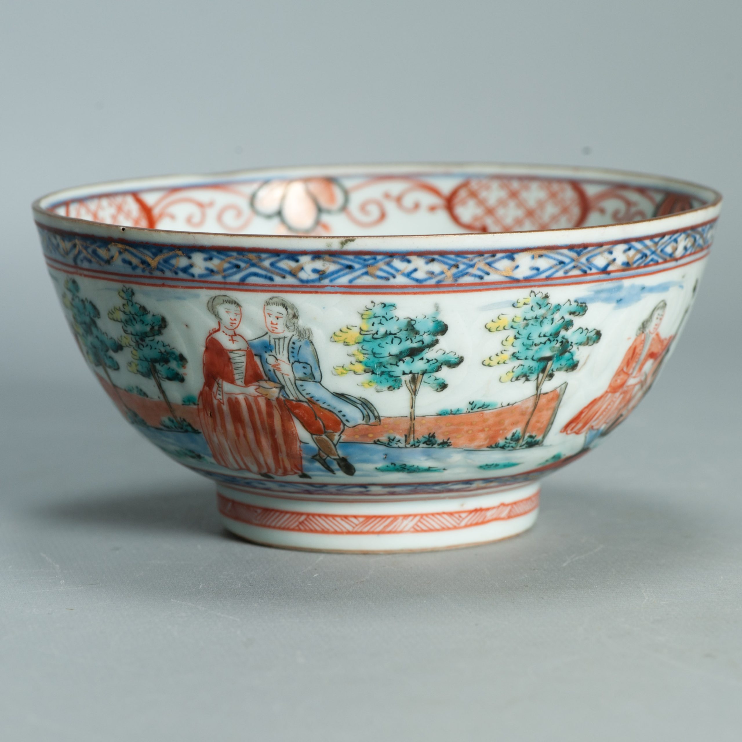 1550 Antique Chinese Porcelain Blue and white Anhua Bowl with Pastoral Redecoration