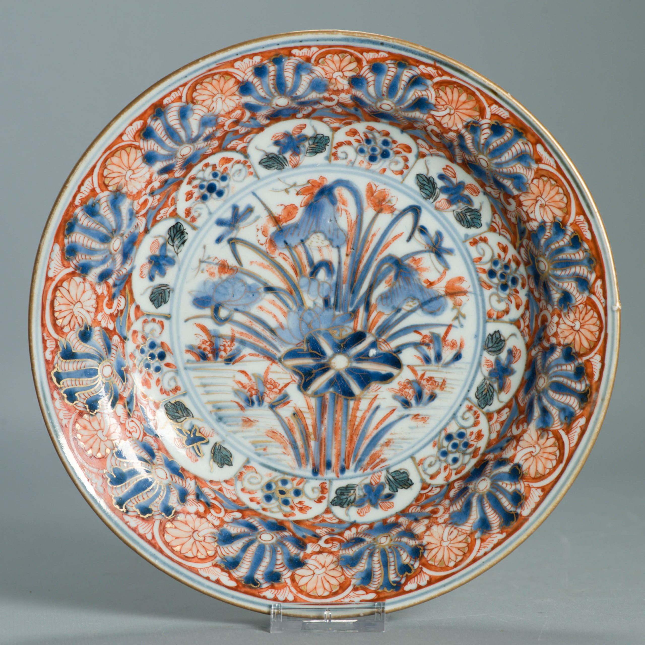 1555 Antique Japanese Porcelain Blue and white Plate with added Redecoration