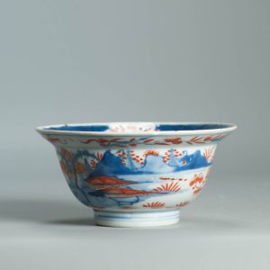 1554 Antique Chinese Porcelain Blue and white Klapmuts Bowl with European Redecoration