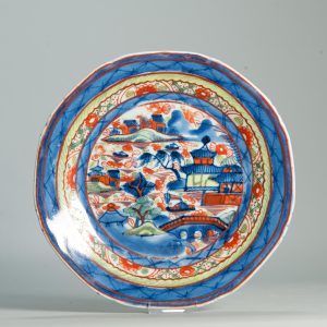 1566 Antique Chinese Blue and White 1800s Cantonese dish with ca 1800 English Regency / George the IV 19th c redecoration