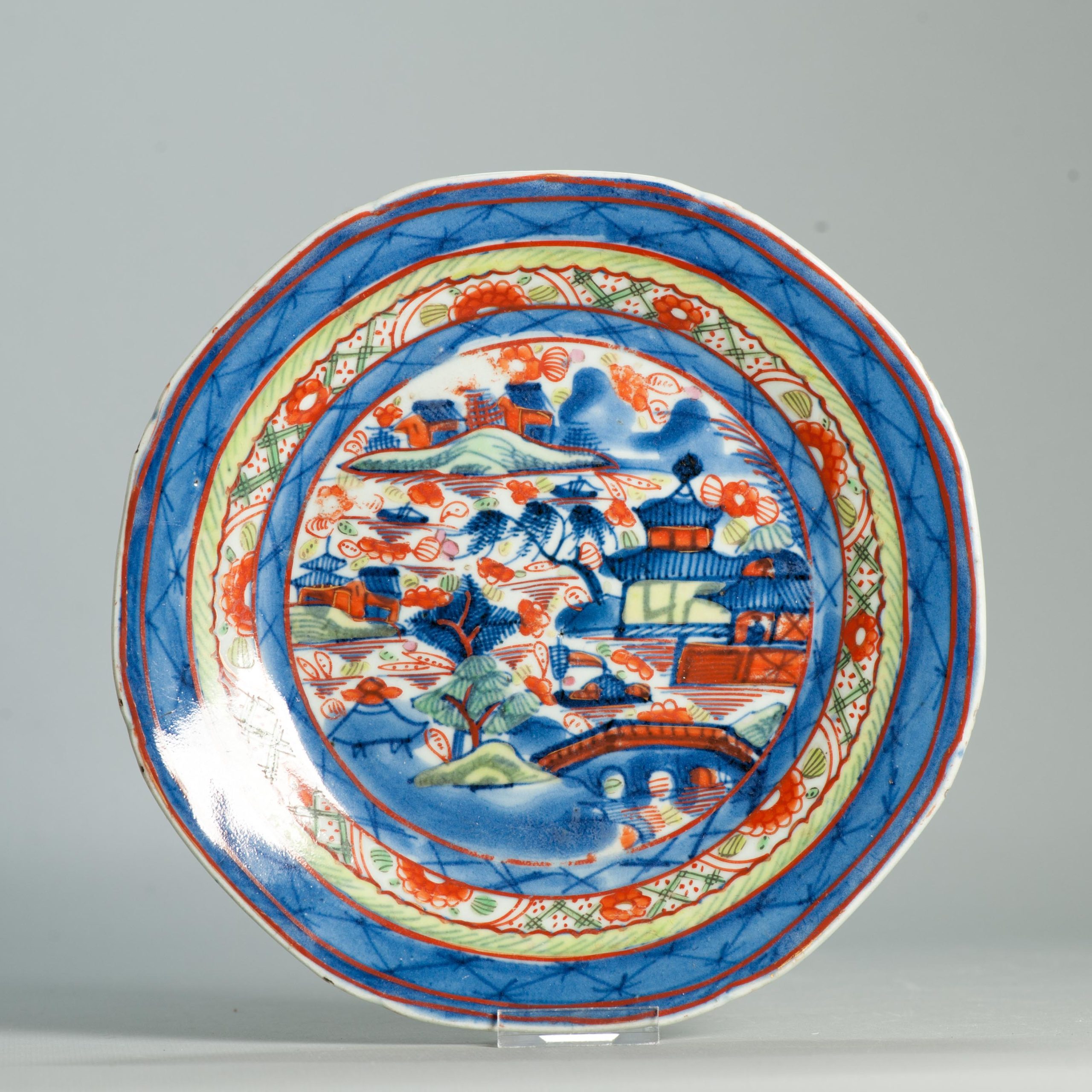 1566 Antique Chinese Blue and White 1800s Cantonese dish with ca 1800 English Regency / George the IV 19th c redecoration