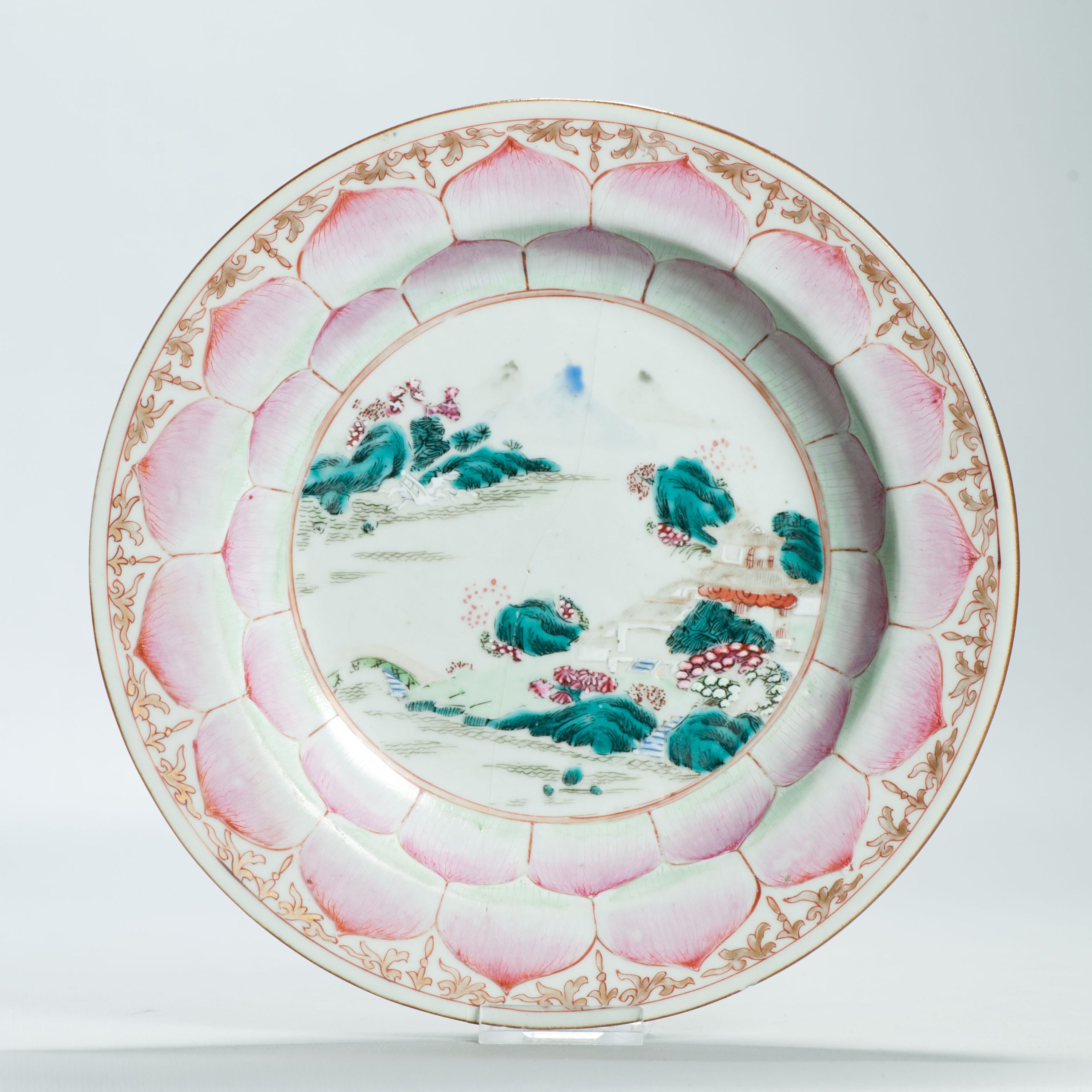 1563 Antique Chinese Porcelain Famille Rose Qianlong Plate with Lotus