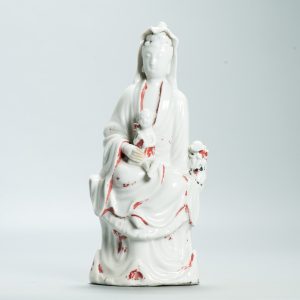 1564 Antique 17th C Chinese Dehua Blanc de Chine Statue Redecorated in Europe. Most Likely in the UK