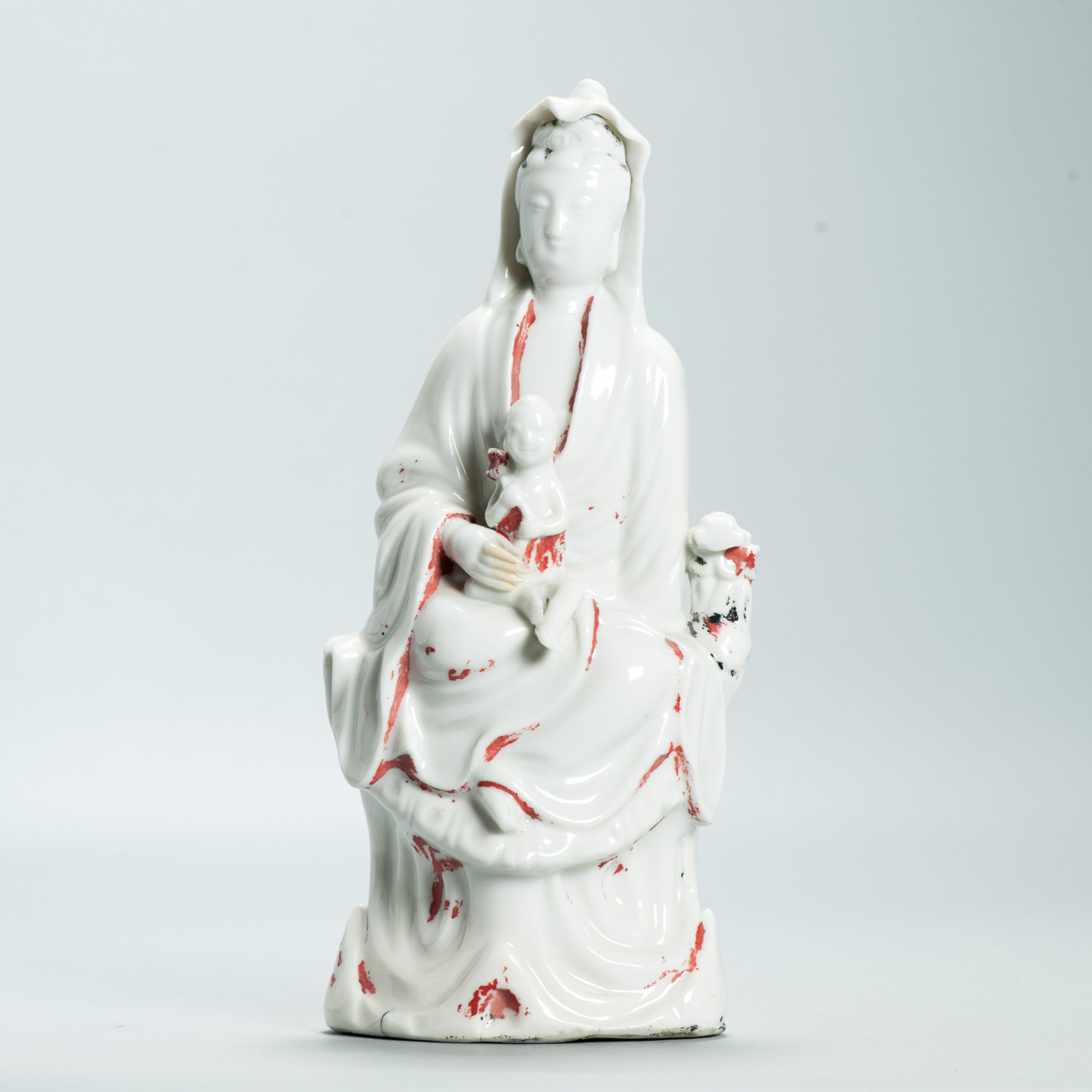 1564 Antique 17th C Chinese Dehua Blanc de Chine Statue Redecorated in Europe. Most Likely in the UK