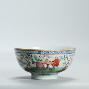 1556 A very rare Amsterdam Bont Bowl with tea drinking pair. Most likely Anne and Willem IV