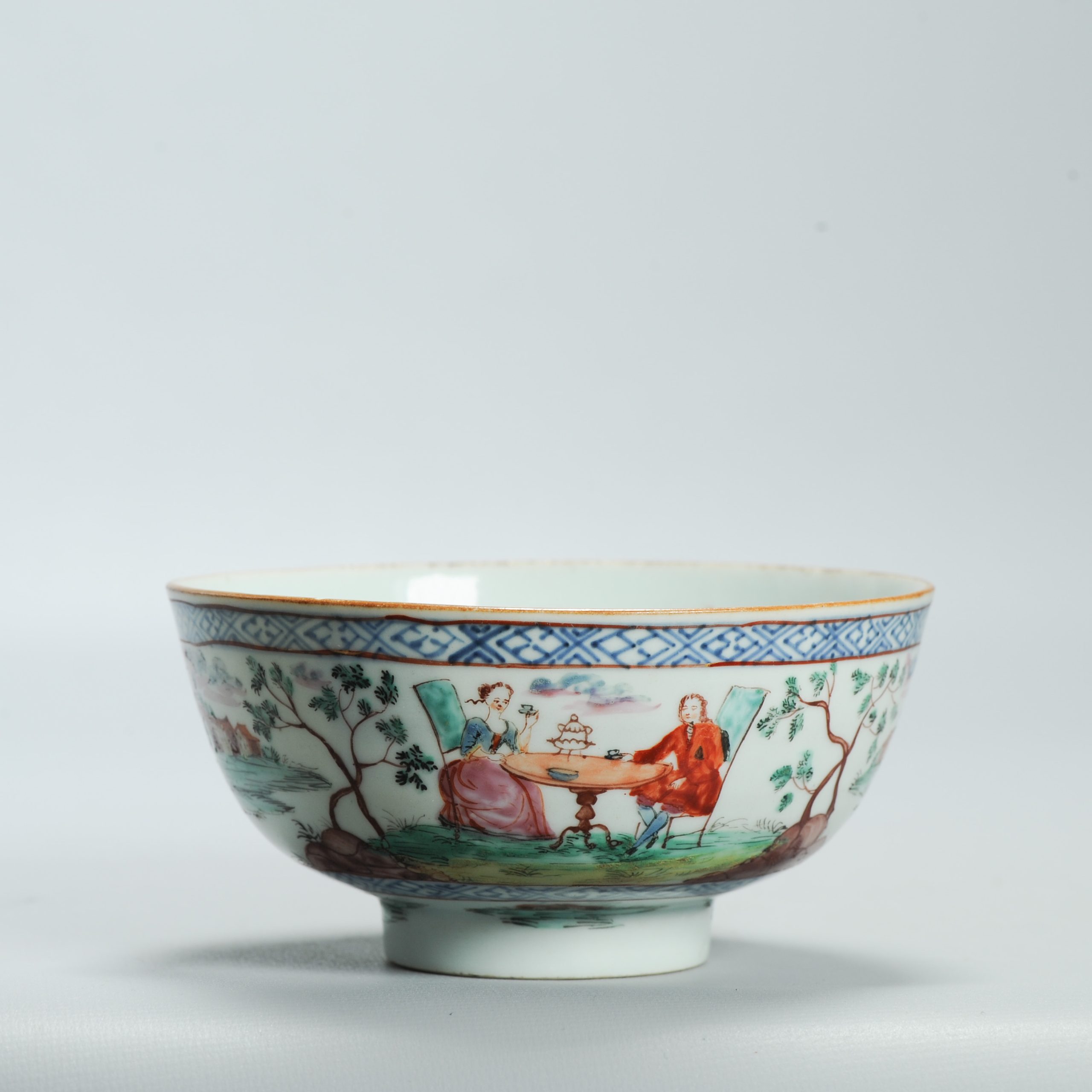 1556 A very rare Amsterdam Bont Bowl with tea drinking pair. Most likely Anne and Willem IV