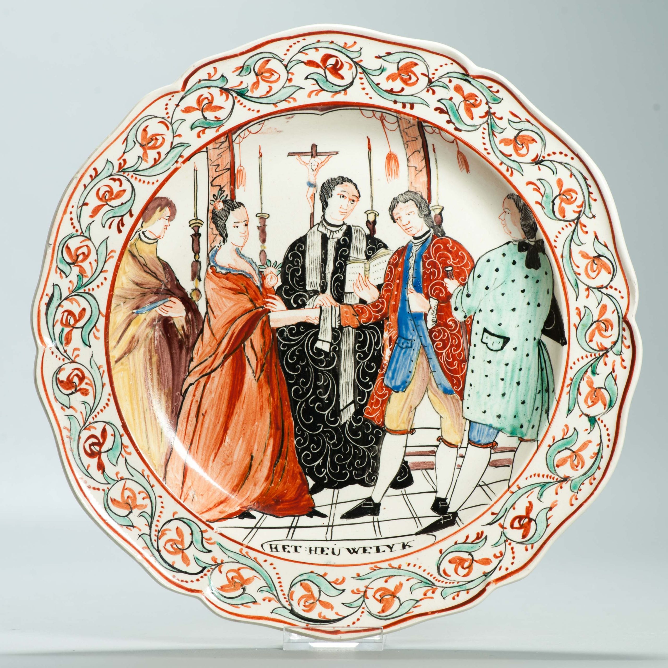 1560 Antique English Creamware Dish Decorated in Holland “Het Huewelijk”