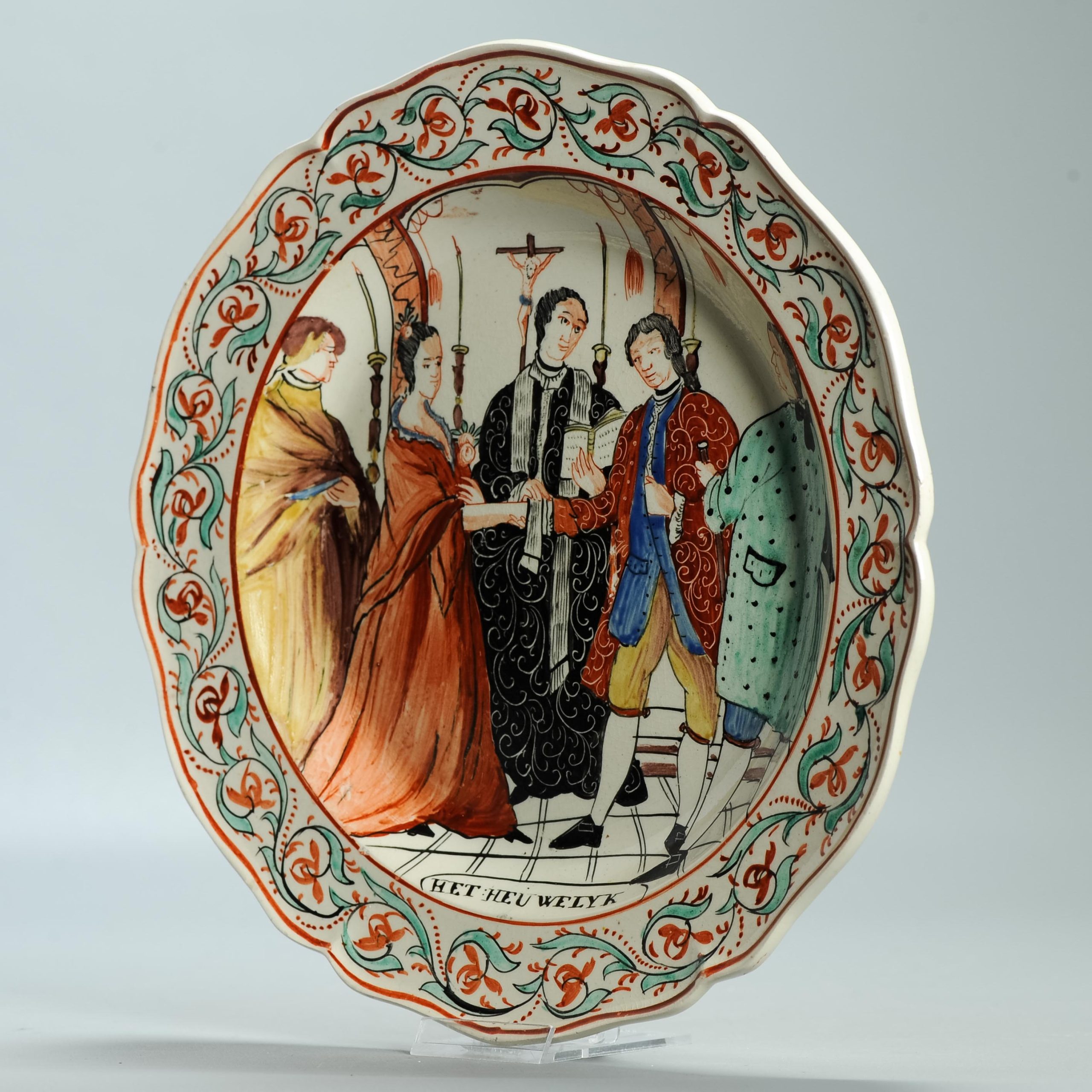 1560 Antique English Creamware Dish Decorated in Holland "Het Huewelijk" - Image 13