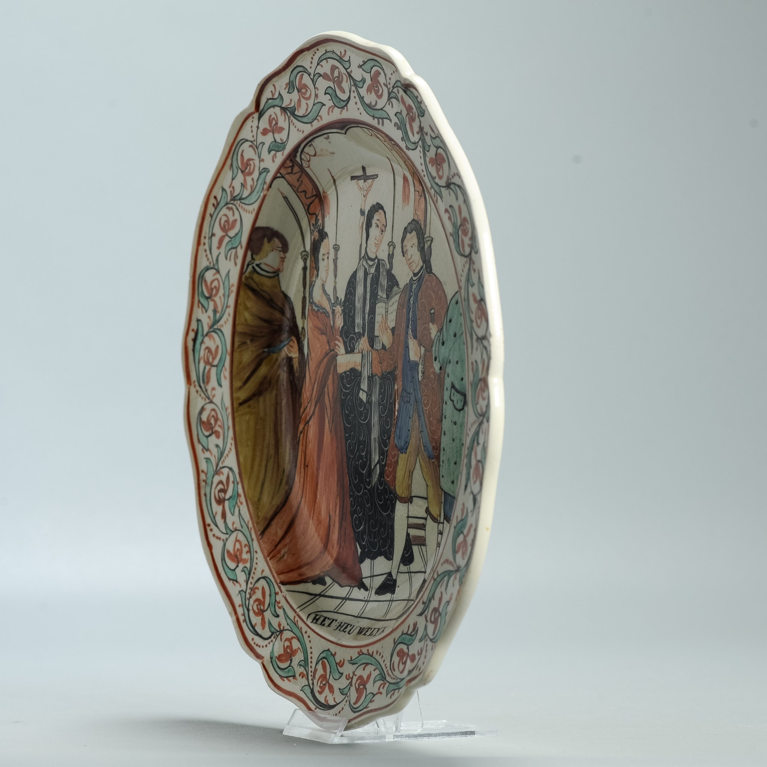 1560 Antique English Creamware Dish Decorated in Holland "Het Huewelijk" - Image 12