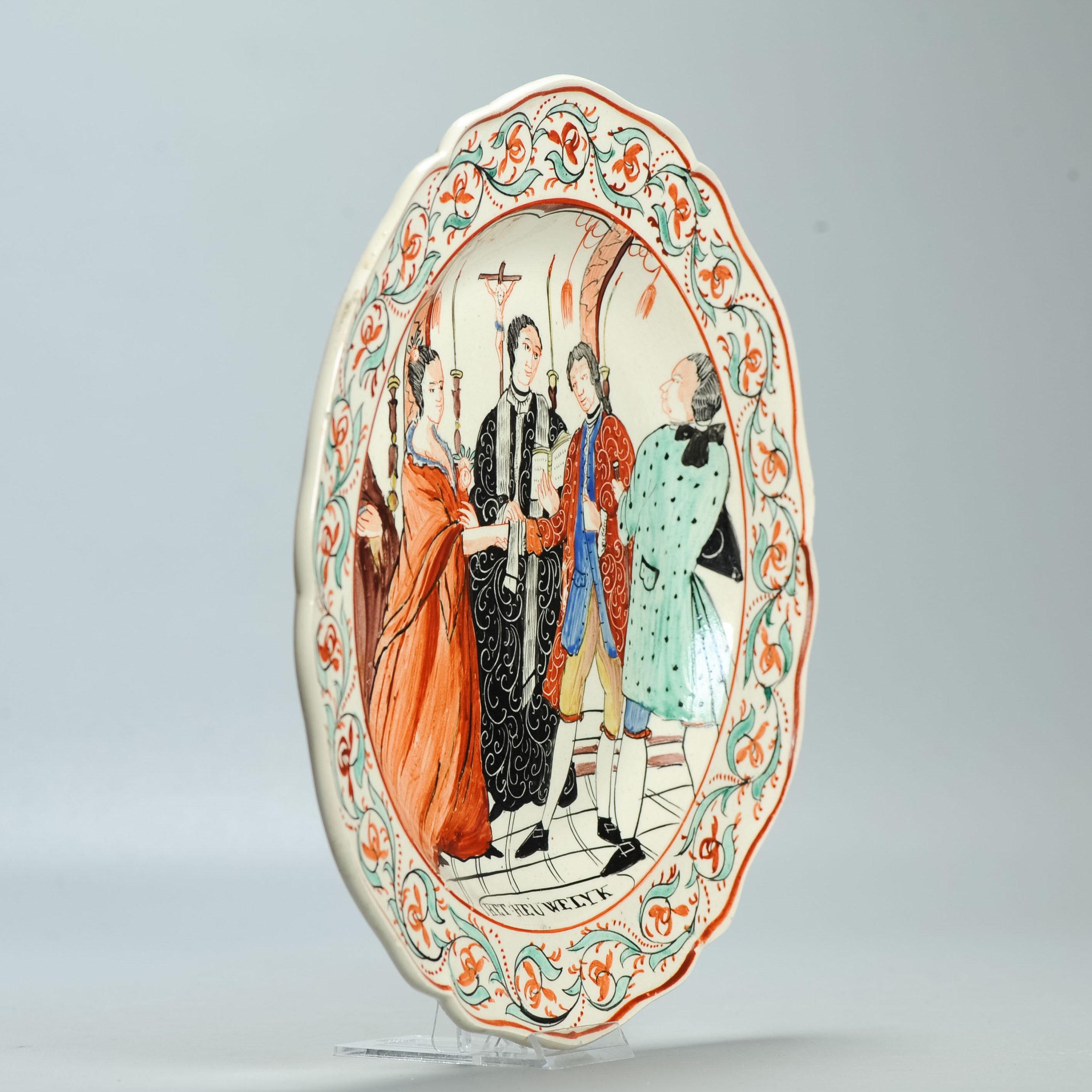 1560 Antique English Creamware Dish Decorated in Holland "Het Huewelijk" - Image 4