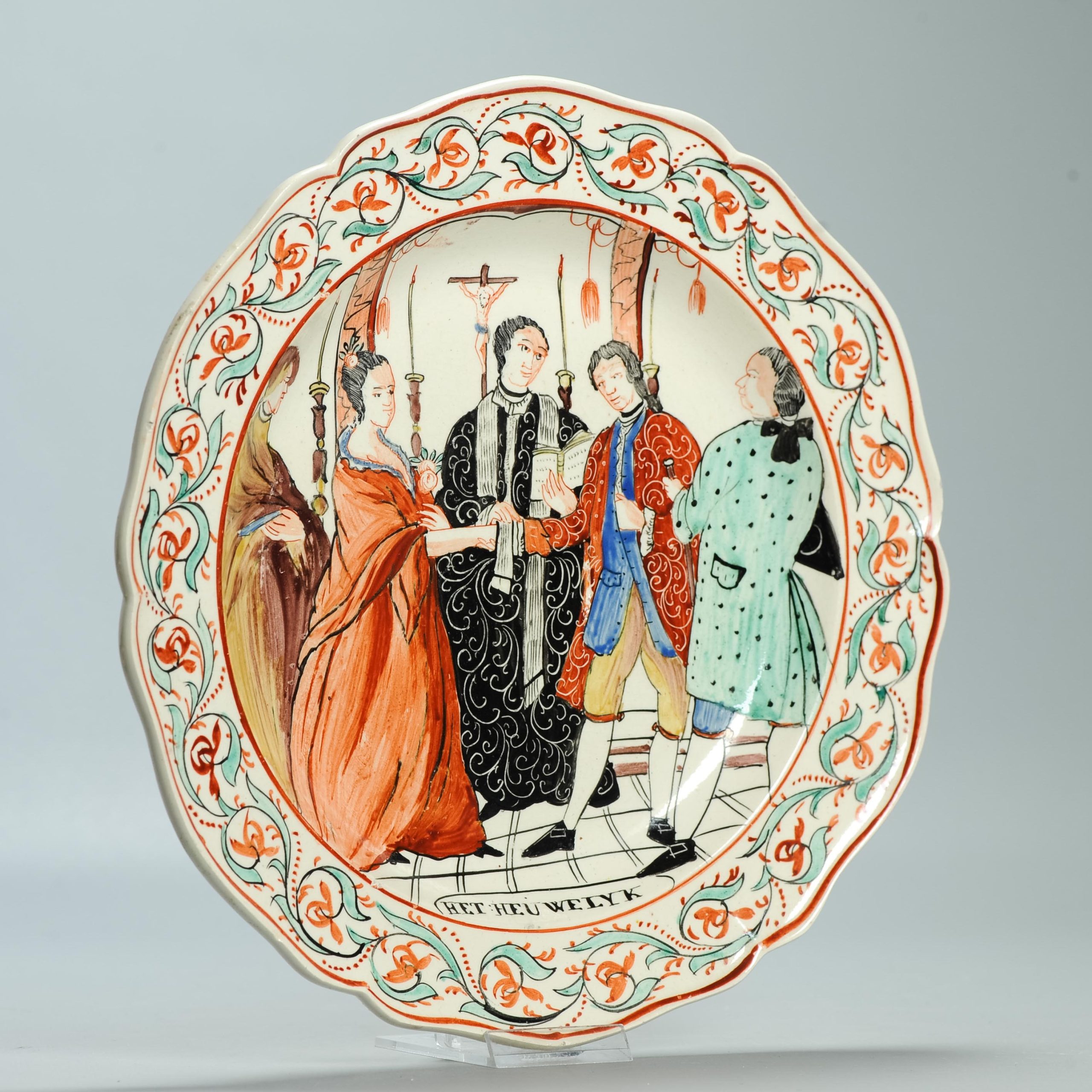 1560 Antique English Creamware Dish Decorated in Holland "Het Huewelijk" - Image 3