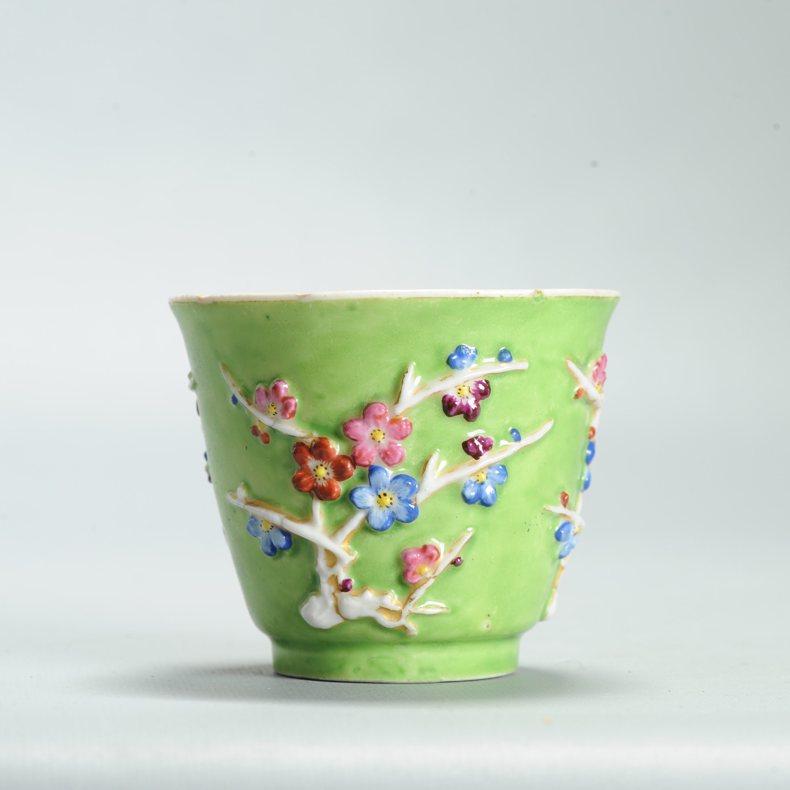 1595 Antique 17th C Chinese Cup Dehua Blanc de Chine Libation Cup. Redecorated in Europe.