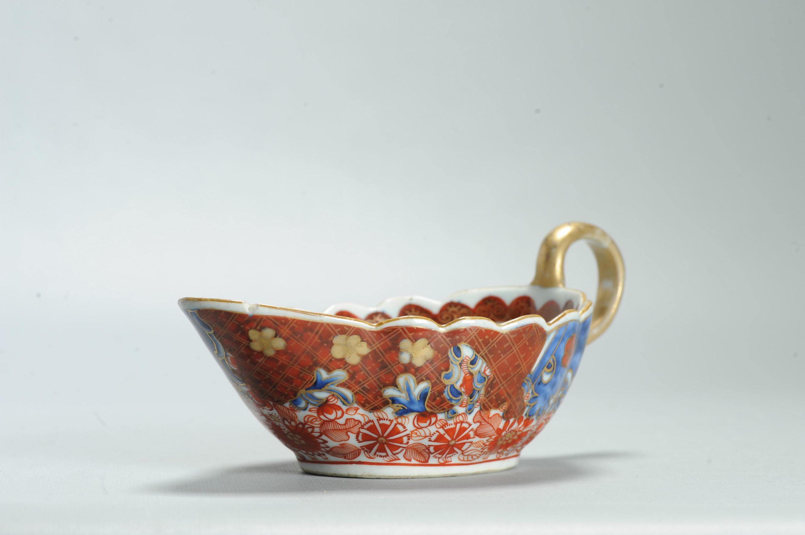 1599 Antique Blue and White 1750s  Sauceboat with ca 1800 English Regency / George the IV 19th c redecoration