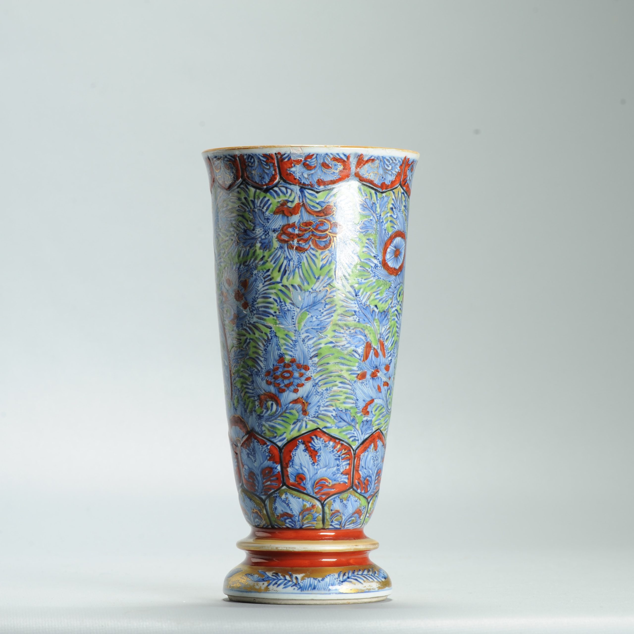 1631 Antique 17th c Blue and White Beaker Vase with ca 1800 English Regency / George the IV 19th c redecoration - Image 14