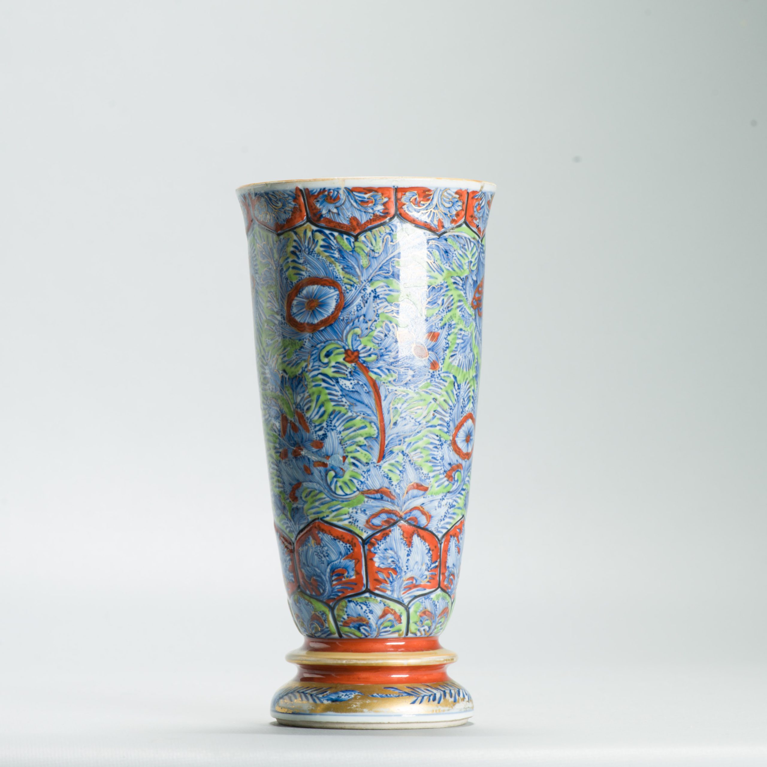 1631 Antique 17th c Blue and White Beaker Vase with ca 1800 English Regency / George the IV 19th c redecoration - Image 11