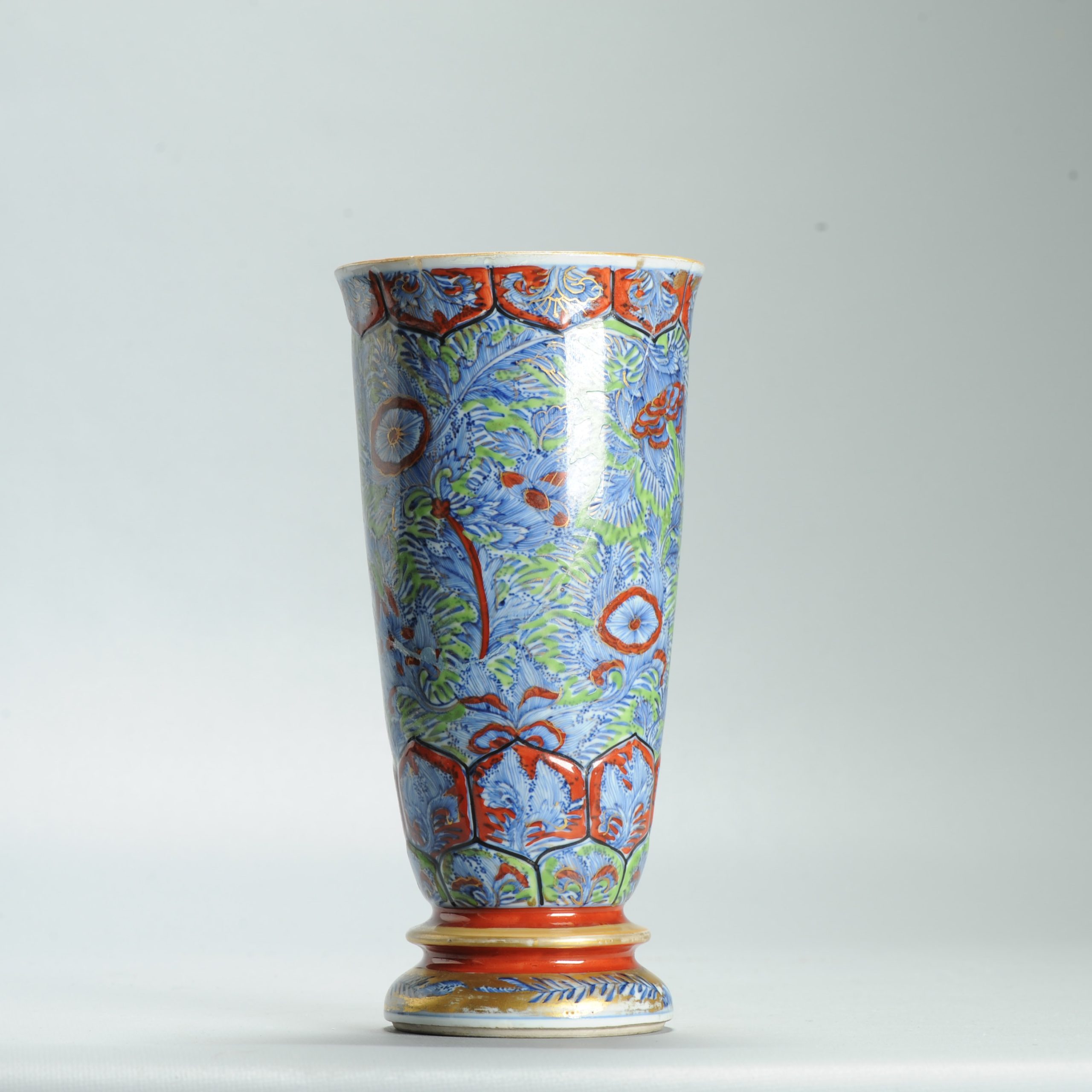 1631 Antique 17th c Blue and White Beaker Vase with ca 1800 English Regency / George the IV 19th c redecoration - Image 10