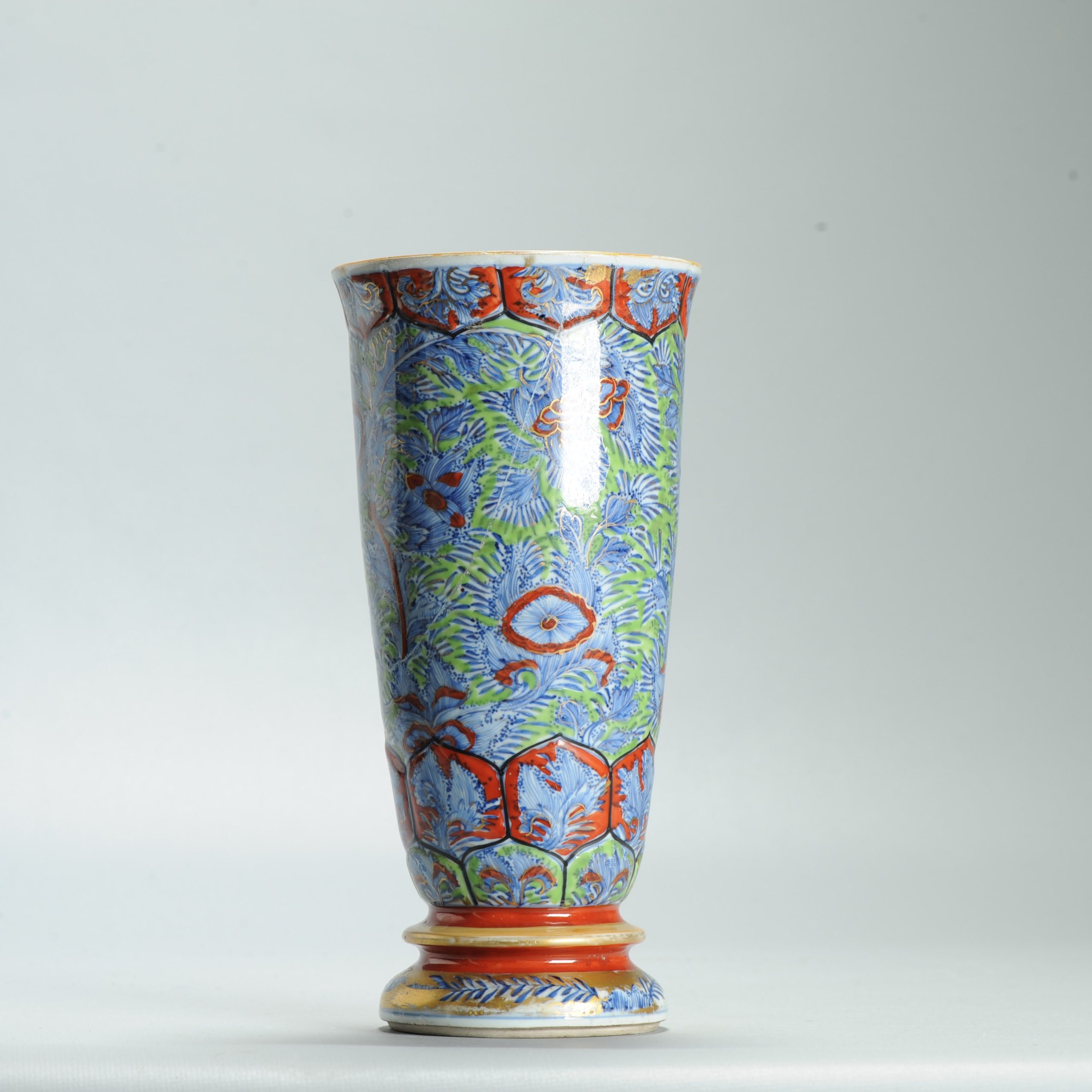 1631 Antique 17th c Blue and White Beaker Vase with ca 1800 English Regency / George the IV 19th c redecoration - Image 9