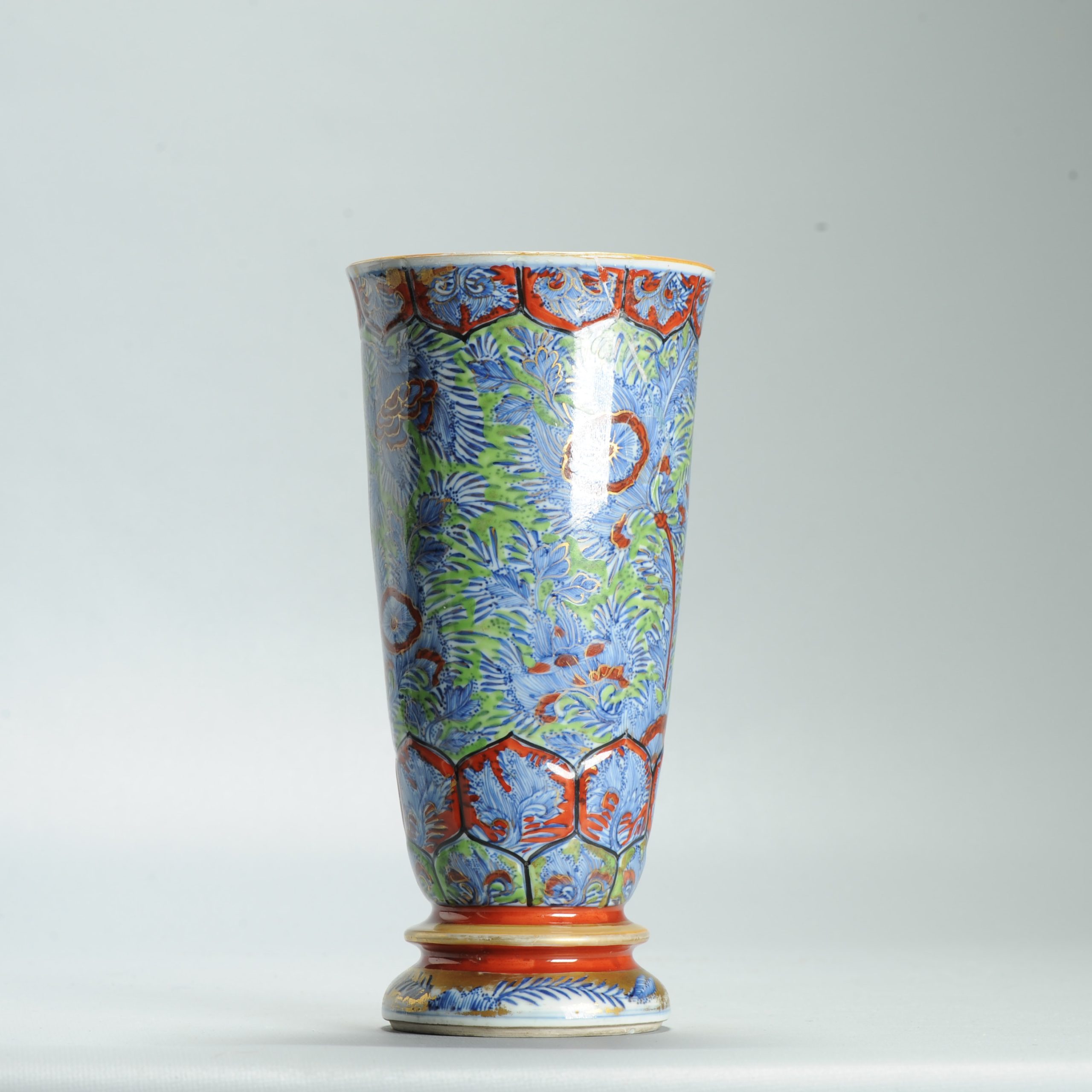 1631 Antique 17th c Blue and White Beaker Vase with ca 1800 English Regency / George the IV 19th c redecoration - Image 7