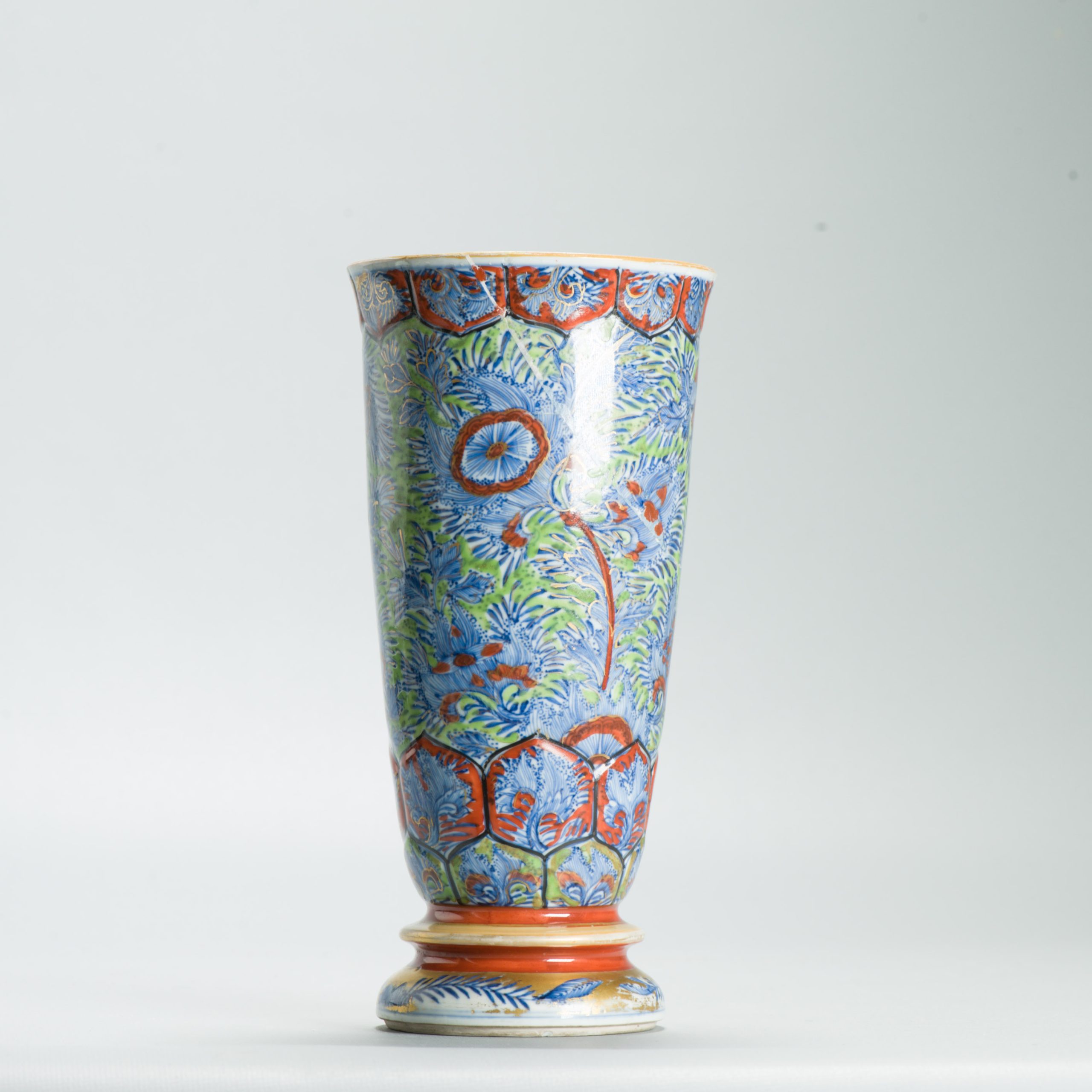 1631 Antique 17th c Blue and White Beaker Vase with ca 1800 English Regency / George the IV 19th c redecoration - Image 6