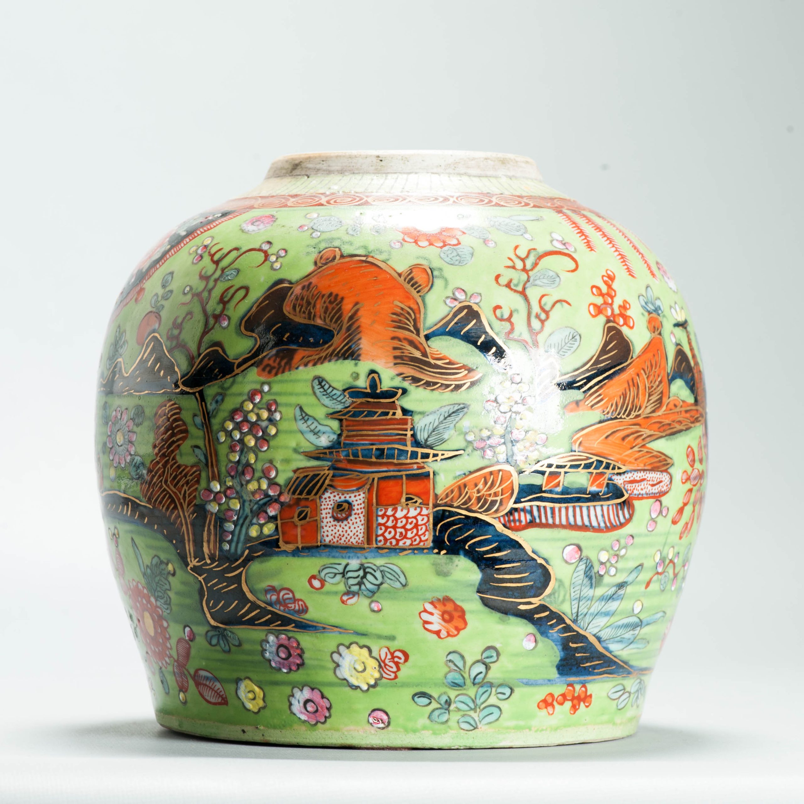 1644 Antique 18/19th c Blue and White Canton Ginger Jar with ca 1800 English Regency / George the IV 19th c redecoration