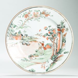 1640 A very nicely painted Meissen-style Green and red Figural Landscape Dish.