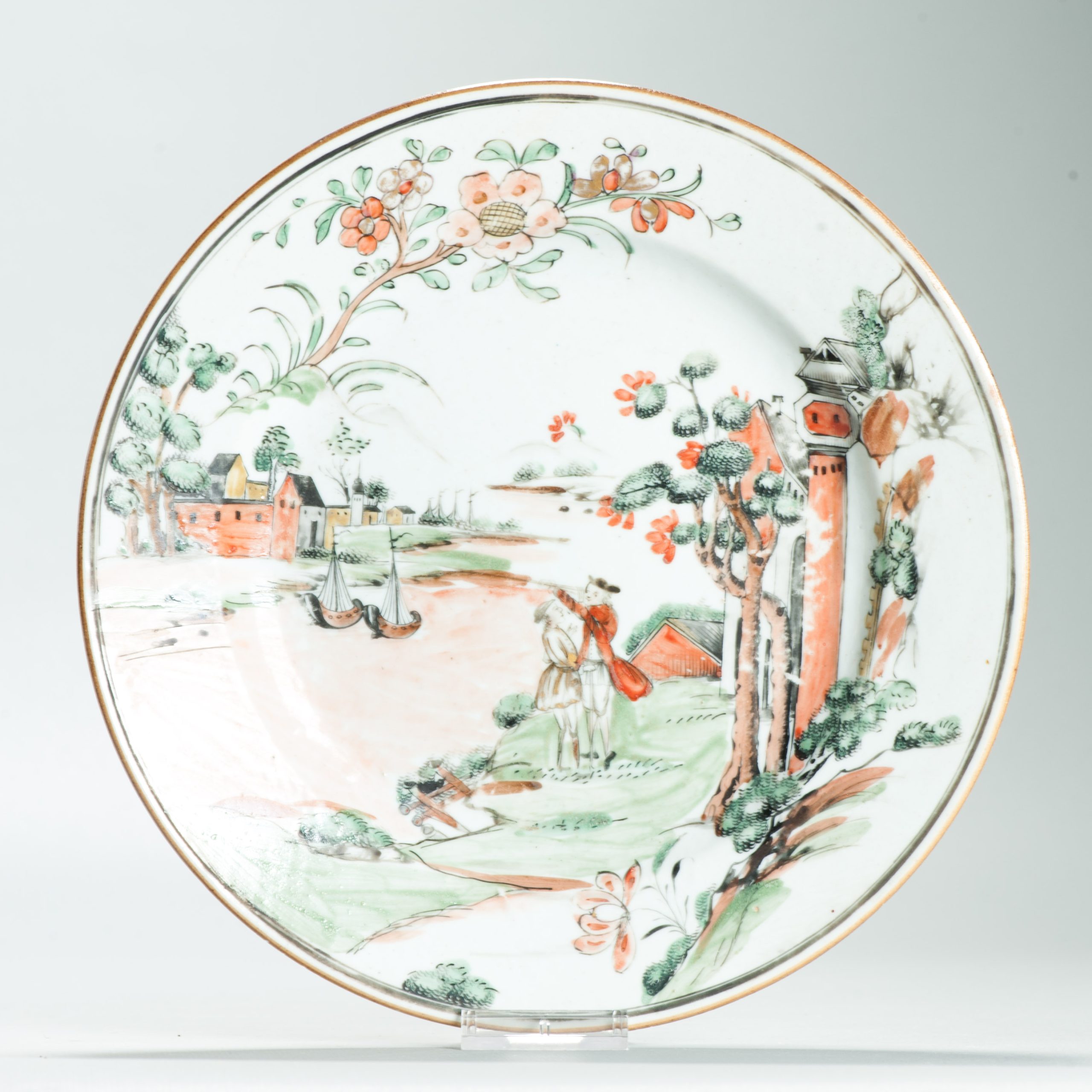 1640 A very nicely painted Meissen-style Green and red Figural Landscape Dish.