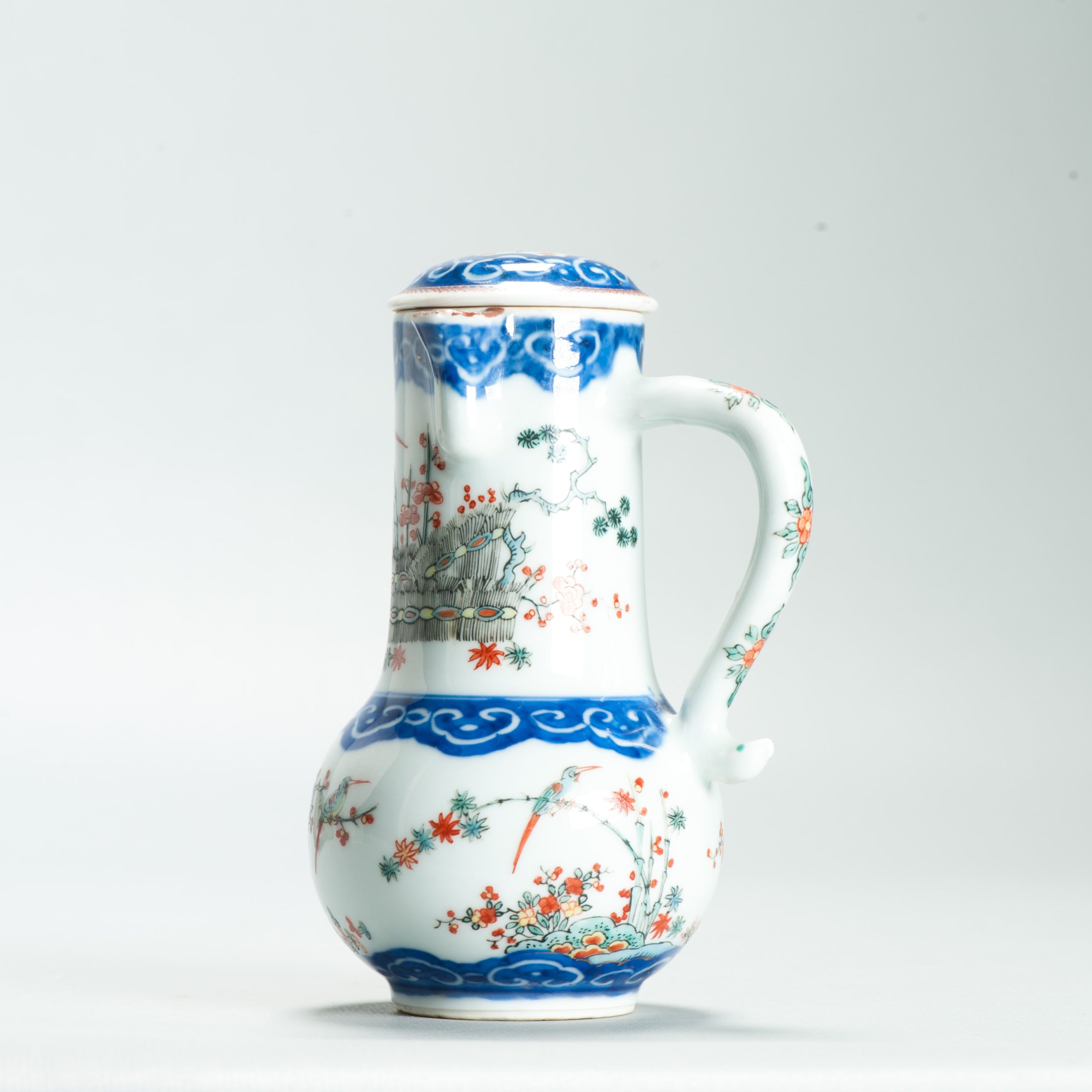 1638 Antique Chinese Porcelain Blue and white Creamer with Kakiemon European Redecoration
