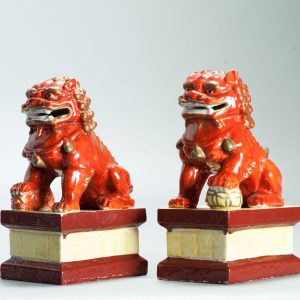 1632 & 1633 Antique 17th c White Dehua Foo Lion Statues with ca 1800 English Regency / George the IV 19th c redecoration
