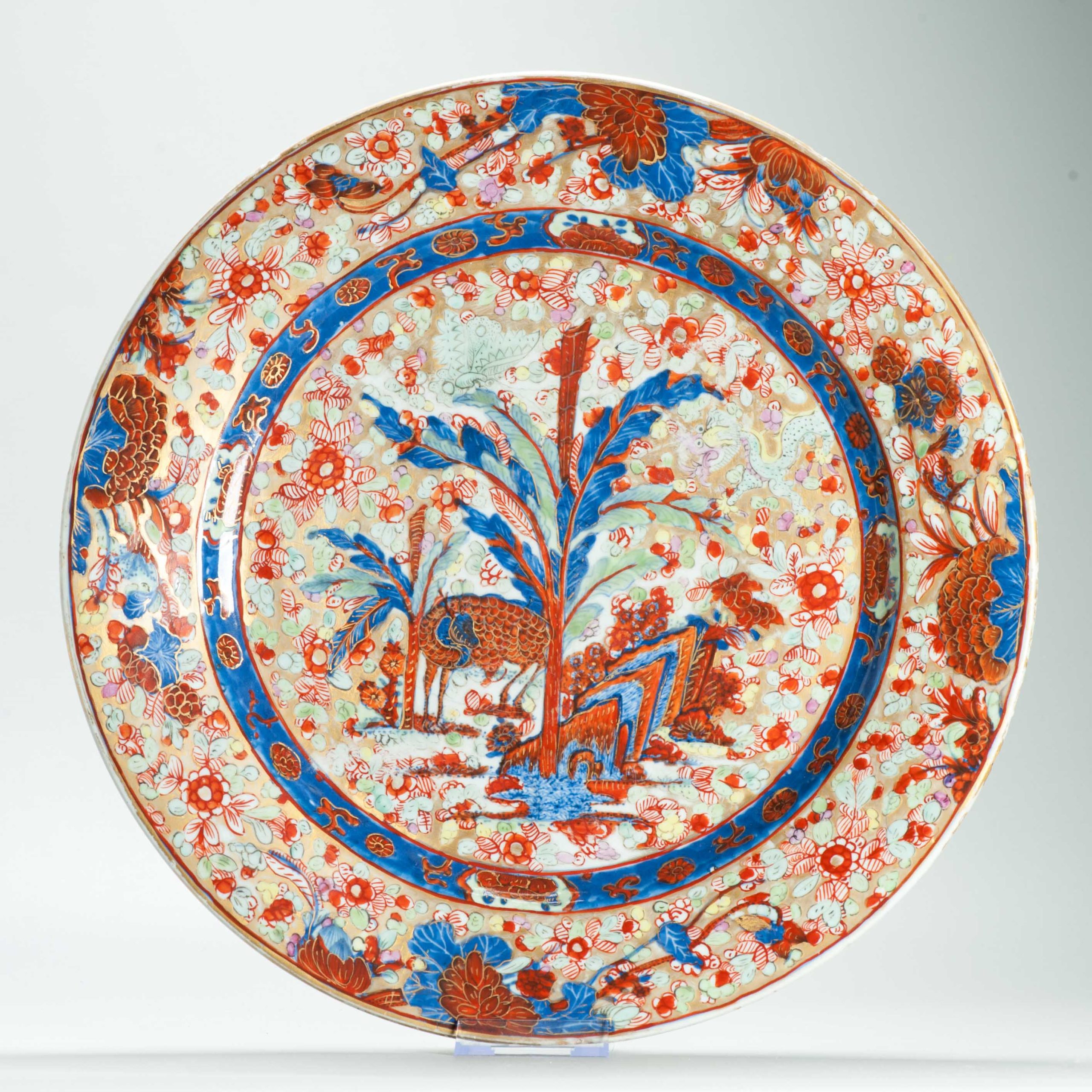 1634 Antique Blue and White 1730s plate with ca 1800 English Regency / George the IV 19th c redecoration