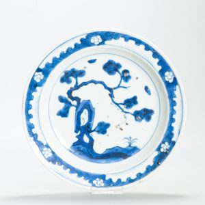 1653 Antique 1620s Blue and White Tianqi Chongzhen Decorated Plate