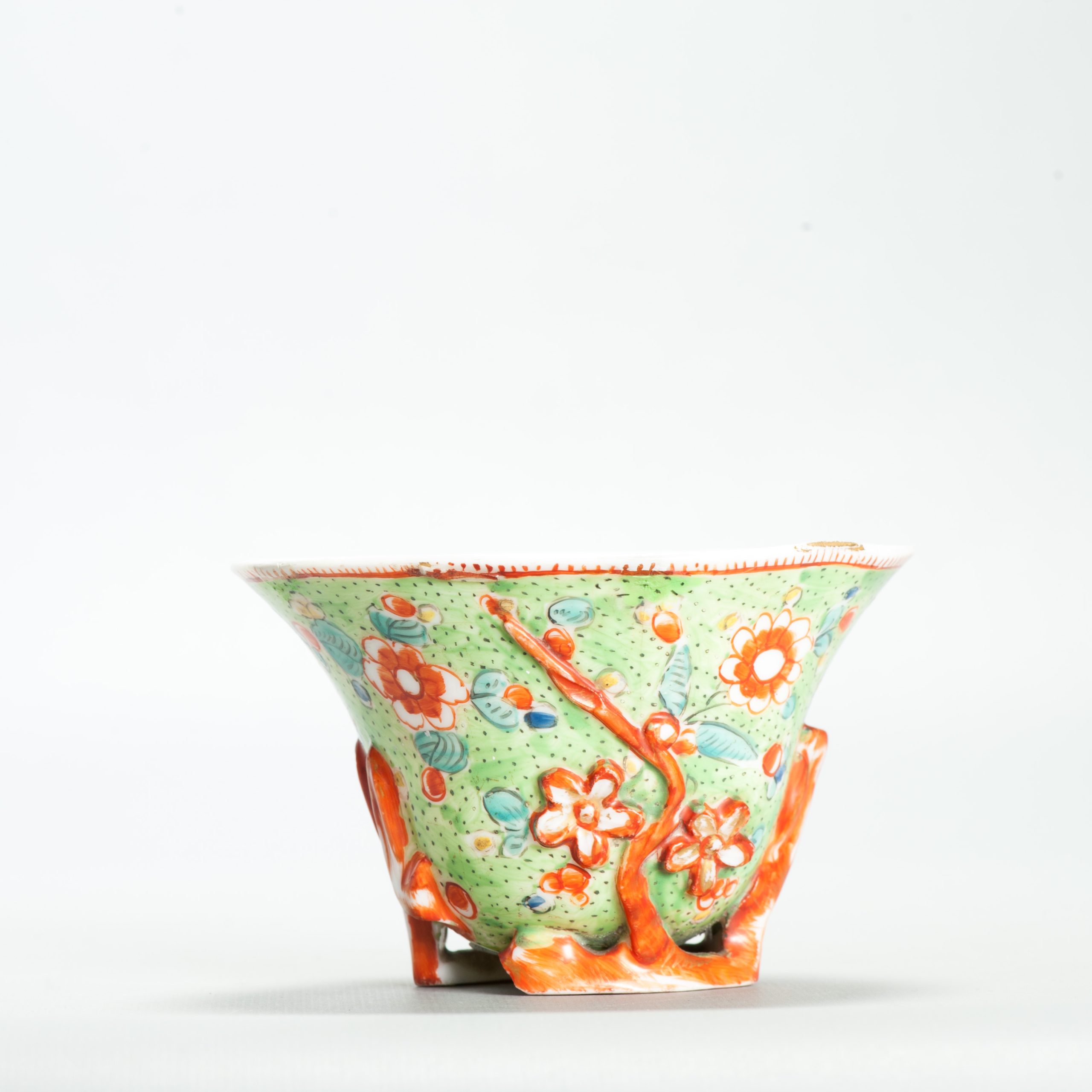 1659 Antique 17th C Chinese Cup Dehua Blanc de Chine Libation Cup. Redecorated in Europe.