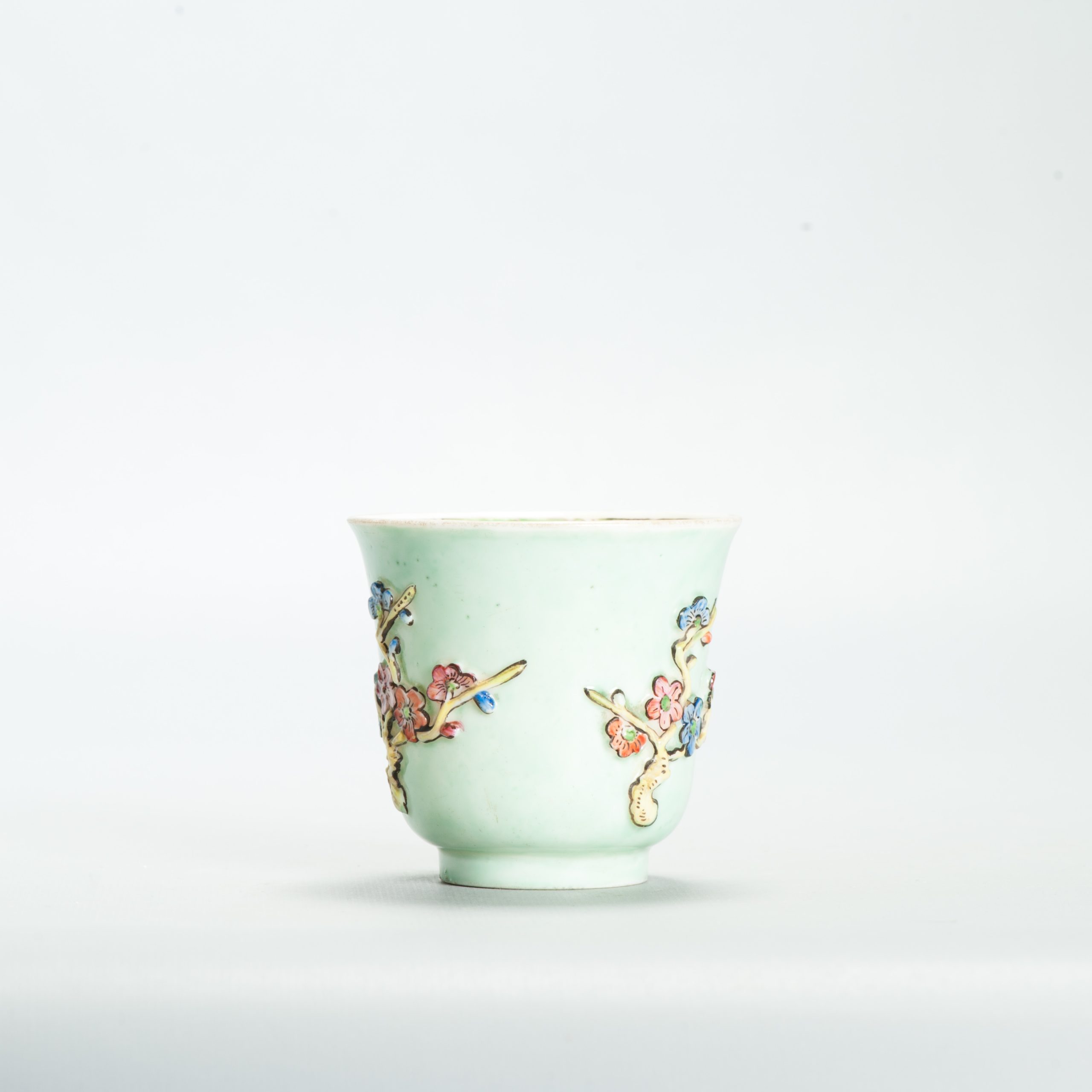 1677 Antique 17th C Chinese Cup Dehua Blanc de Chine  Cup. Redecorated in Europe.