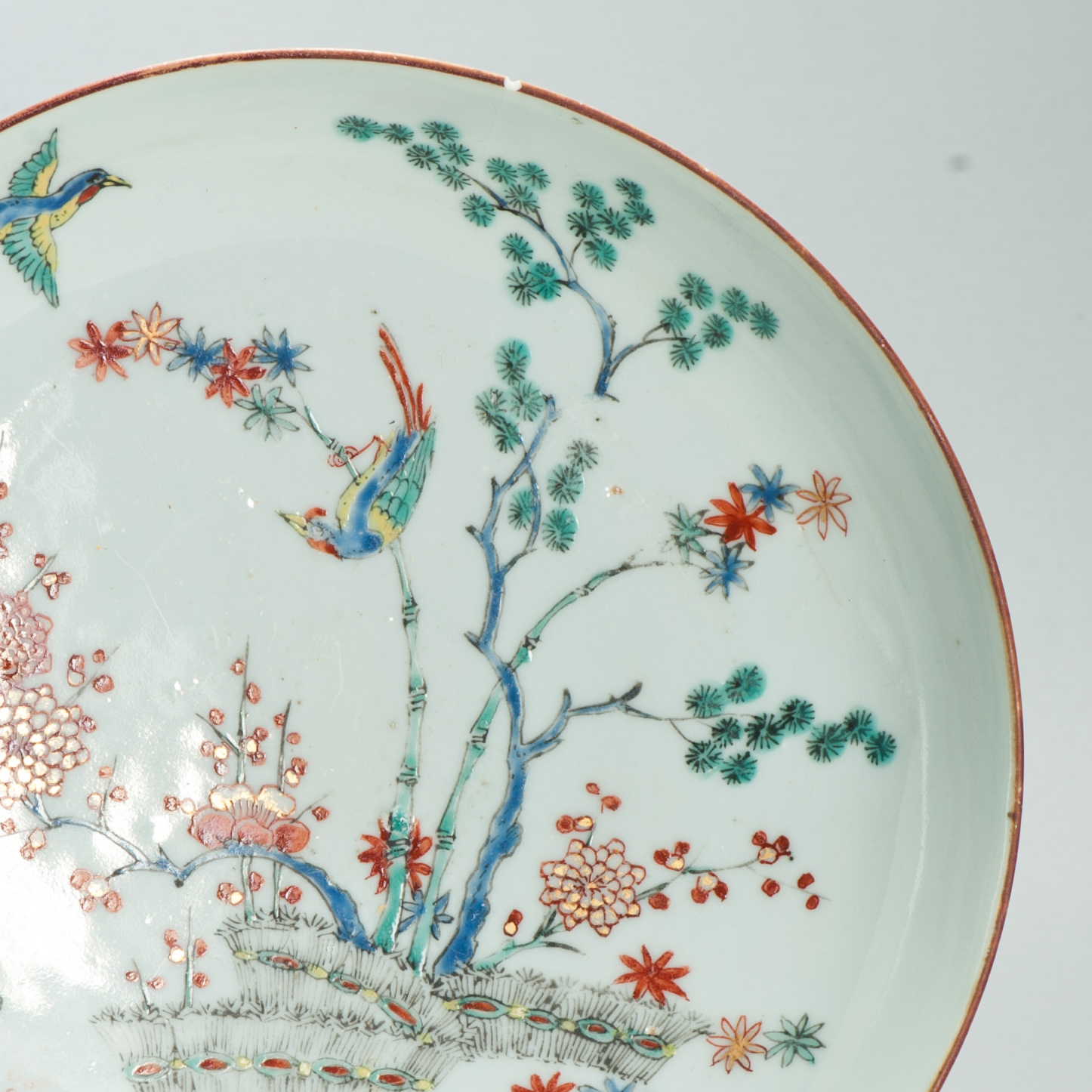 1678 A Chinese Porcelain Kakiemon Style Amsterdam Bont Plate with Quails and Birds - Image 5