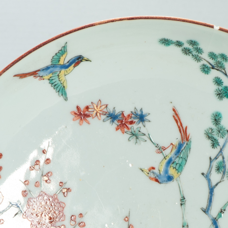 1678 A Chinese Porcelain Kakiemon Style Amsterdam Bont Plate with Quails and Birds - Image 4
