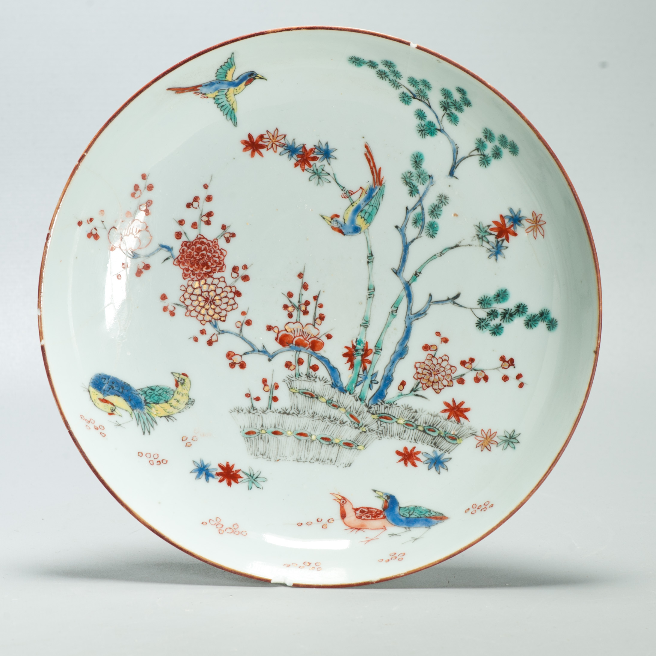 1678 A Chinese Porcelain Kakiemon Style Amsterdam Bont Plate with Quails and Birds