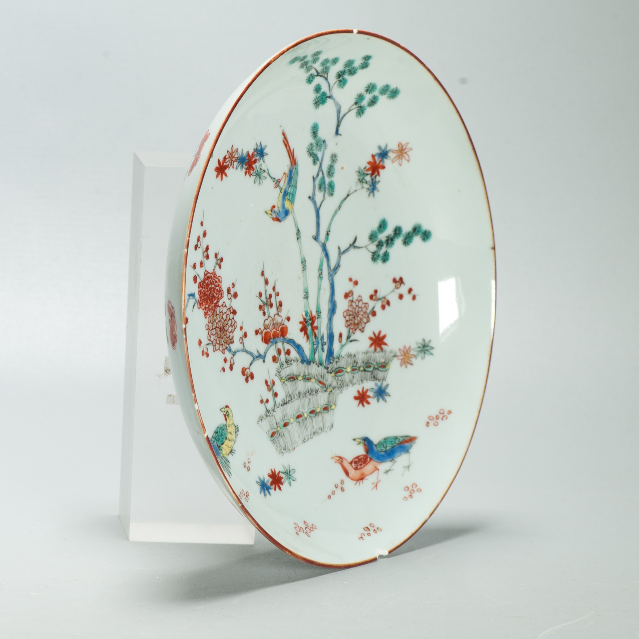 1678 A Chinese Porcelain Kakiemon Style Amsterdam Bont Plate with Quails and Birds - Image 8