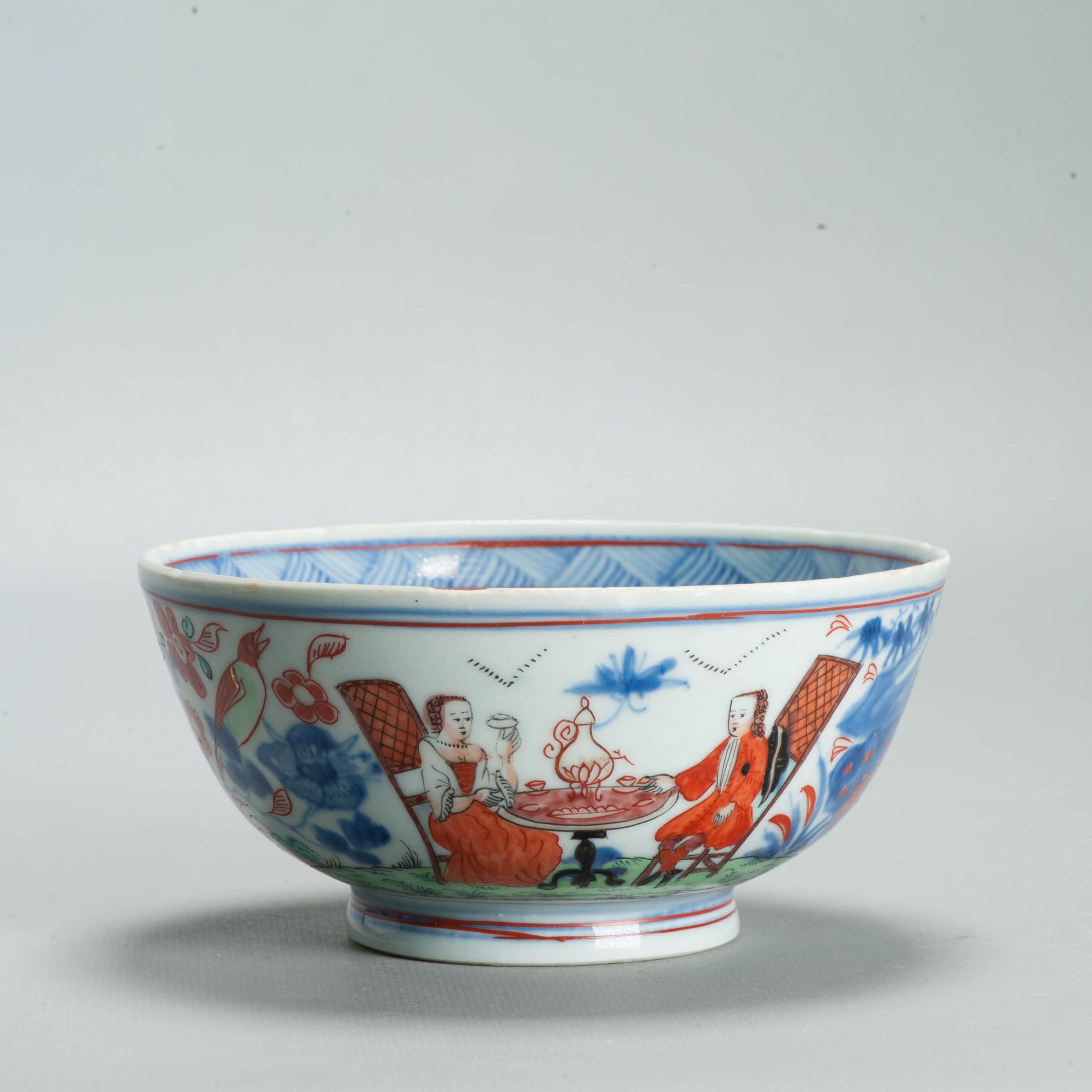 1696 A Chinese porcelain blue and white bowl with Imari Amsterdam Bont Bowl with Willim IV & Anne van Hannover