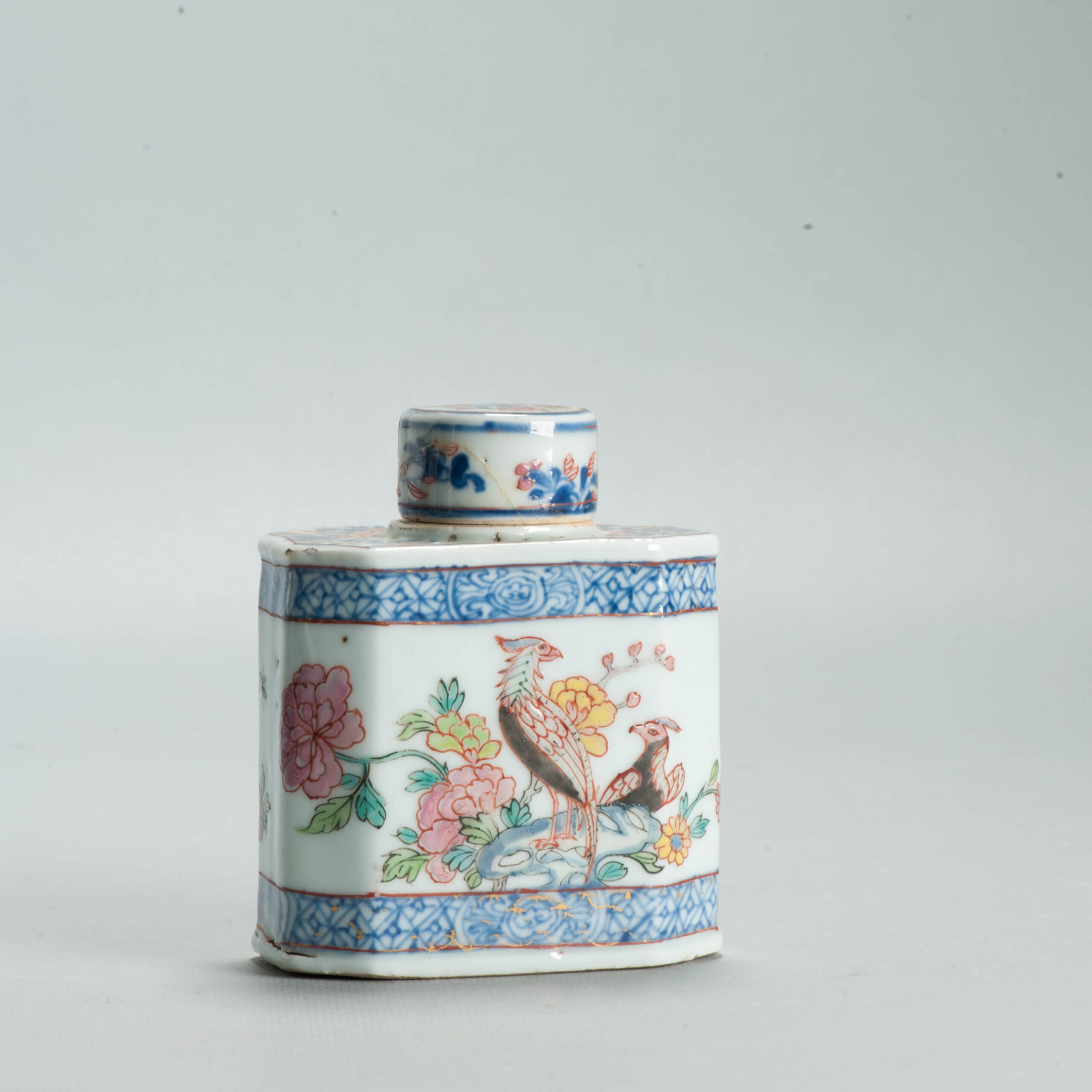 1703 A Very Rare Chinese Teacaddy with an added Amsterdam Bont Famille Rose decoration