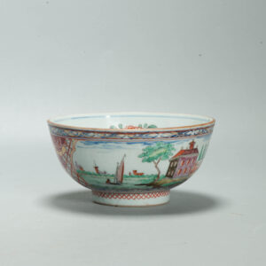 1713 Antique Dutch-decorated Chinese Landscape Topography Bowl, circa 1730-1740